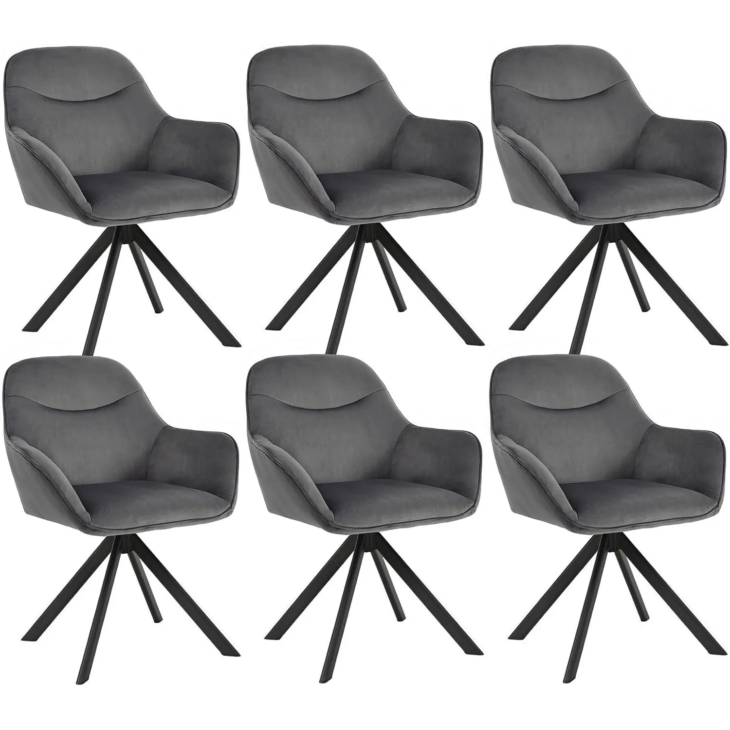 6er Set Esszimmerstühle Drehbar mit Armlehne, 360° Drehstuhl Polsterstuhl Samt Modern Küchenstuhl mit Metallbeine für E…