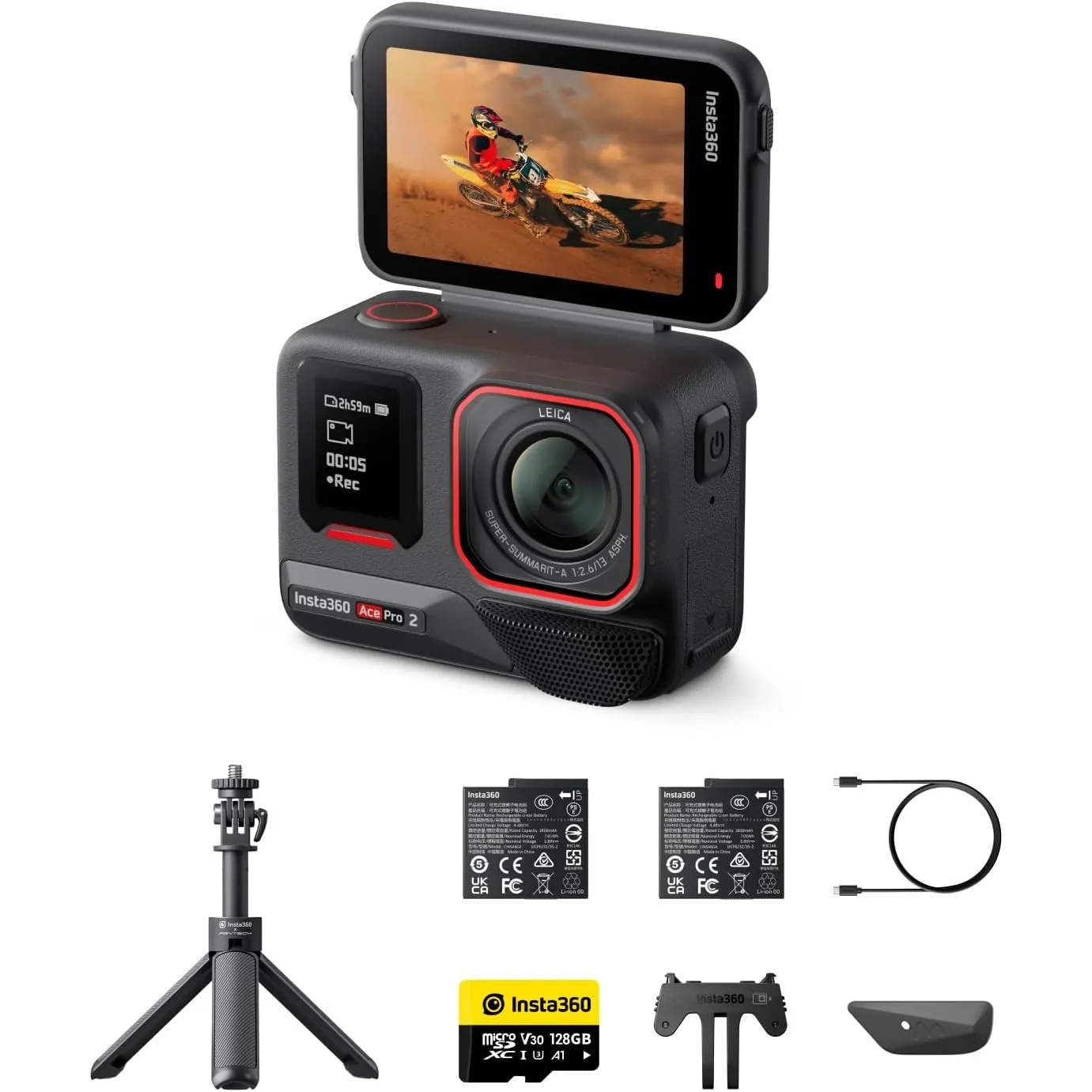 Insta360 Ace Pro 2 Auf Geht's-Bundle - 8K wasserdichte Actionkamera mit Leica entwickelt, 1/1,3" Sensor, Dual-KI-Chip-S…