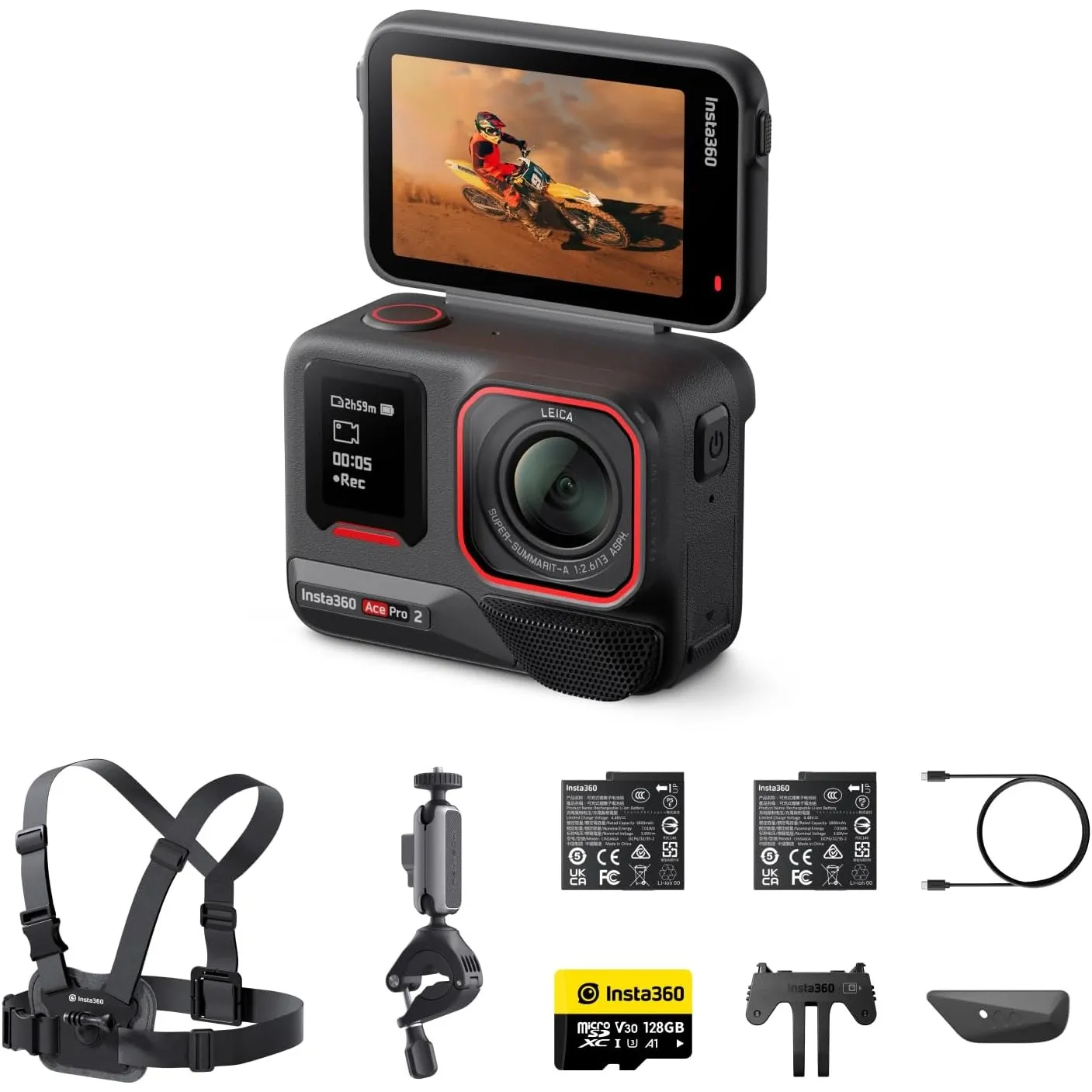 Insta360 Ace Pro 2 Bike Bundle - 8K wasserdichte Actionkamera mit Leica entwickelt, 1/1,3" Sensor, Dual-KI-Chip-System,…