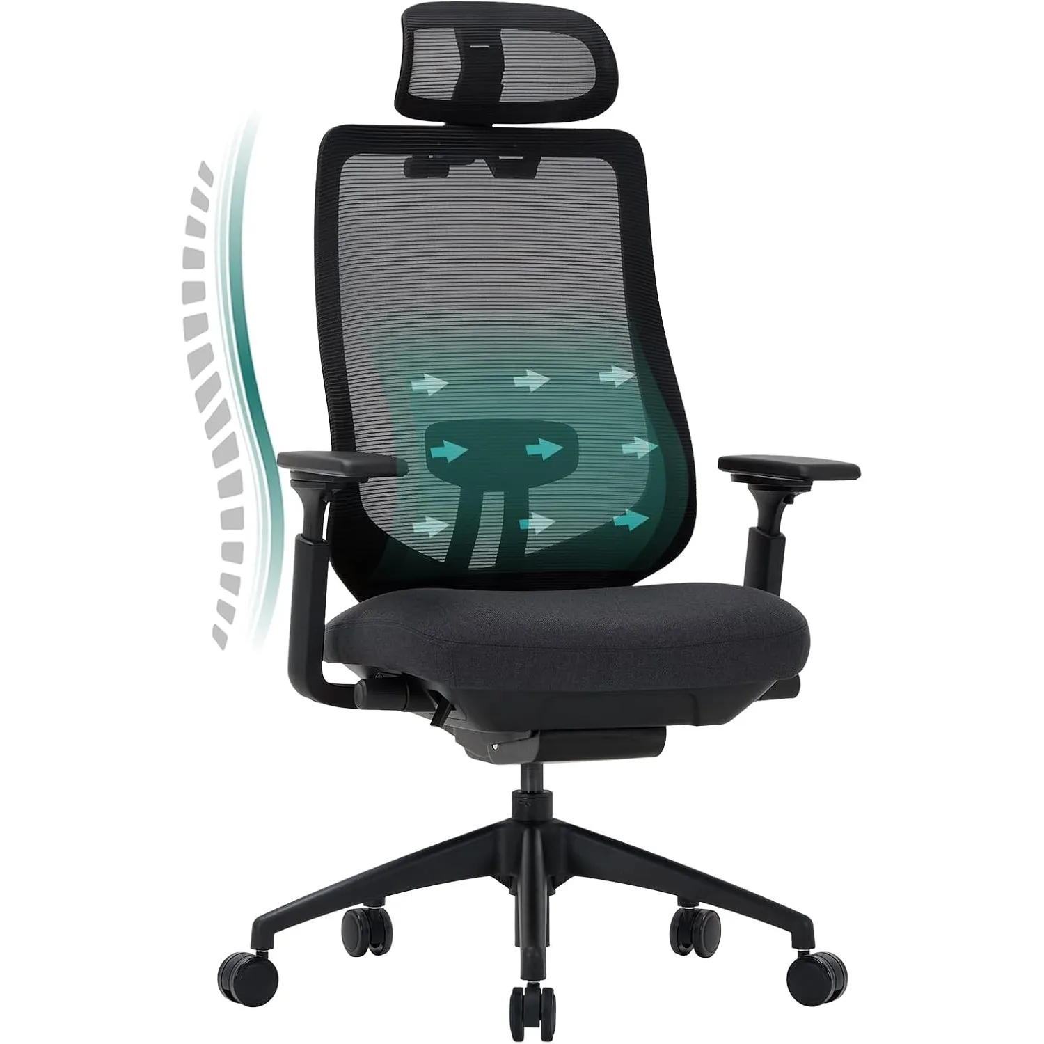 COLAMY XK01 Atlas Ergonomischer Netz-Bürostuhl, Chefsessel mit hoher Rückenlehne, Verstellbarer Kopfstütze und 4D-Armen…