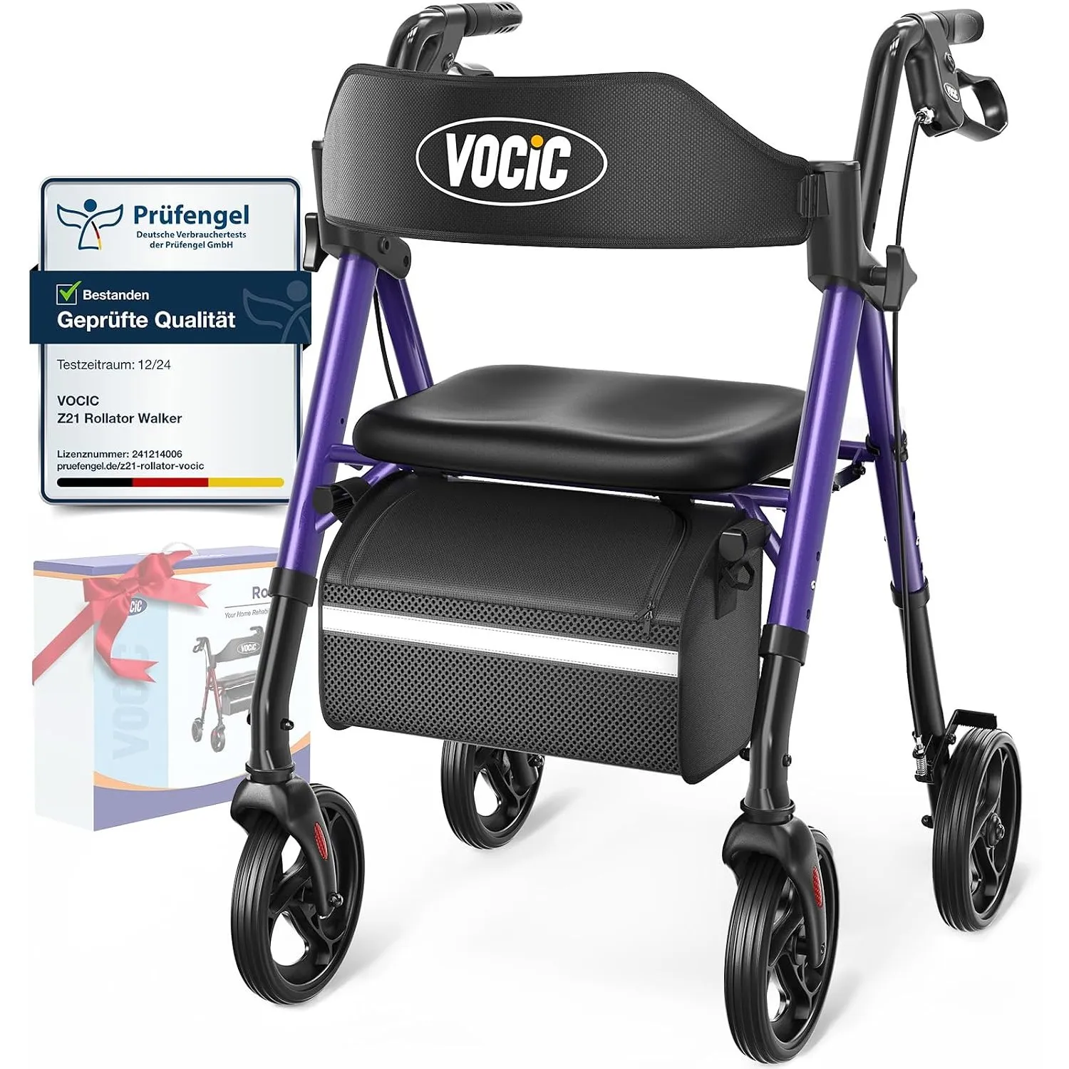 VOCIC Rollator Faltbar und Leicht mit Sitz, Rollatoren Schmal für Wohnung