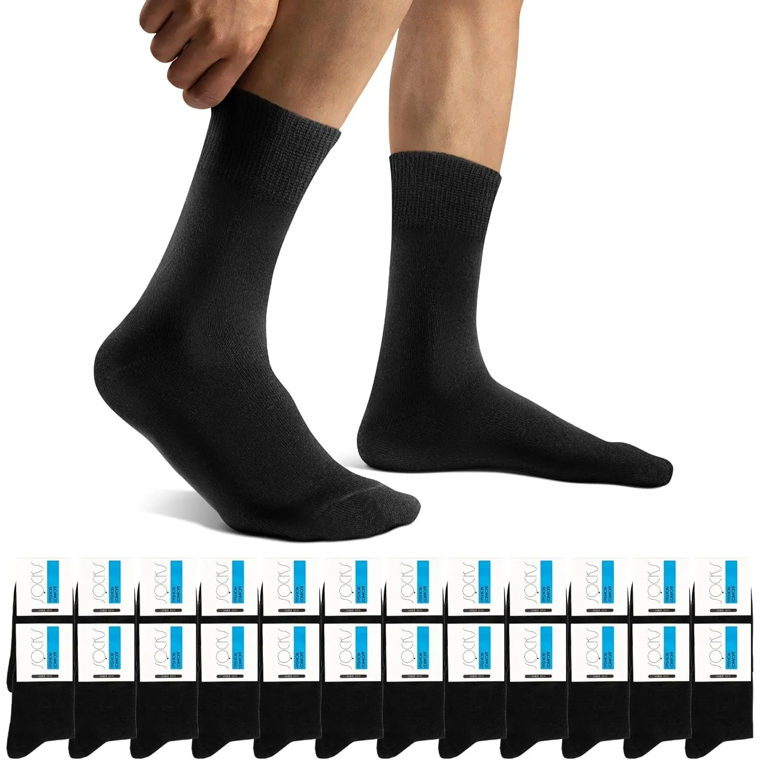 Falechay Herren Socken 12 Paar Sportsocken Classic Schwarz Atmungsaktive Baumwolle