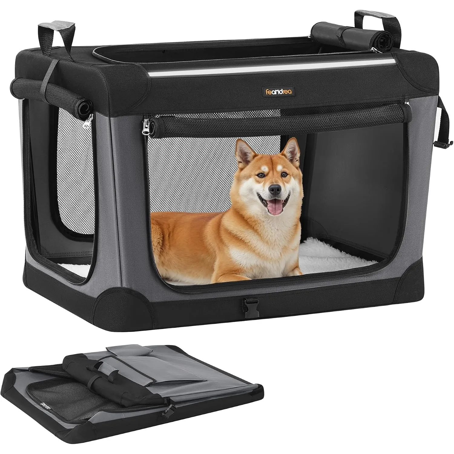 Feandrea Hundebox faltbar, 76,2 cm Transportbox für mittelgroße Hunde, Hundetasche, Oxford-Gewebe, mit 4 Türen aus Netz…