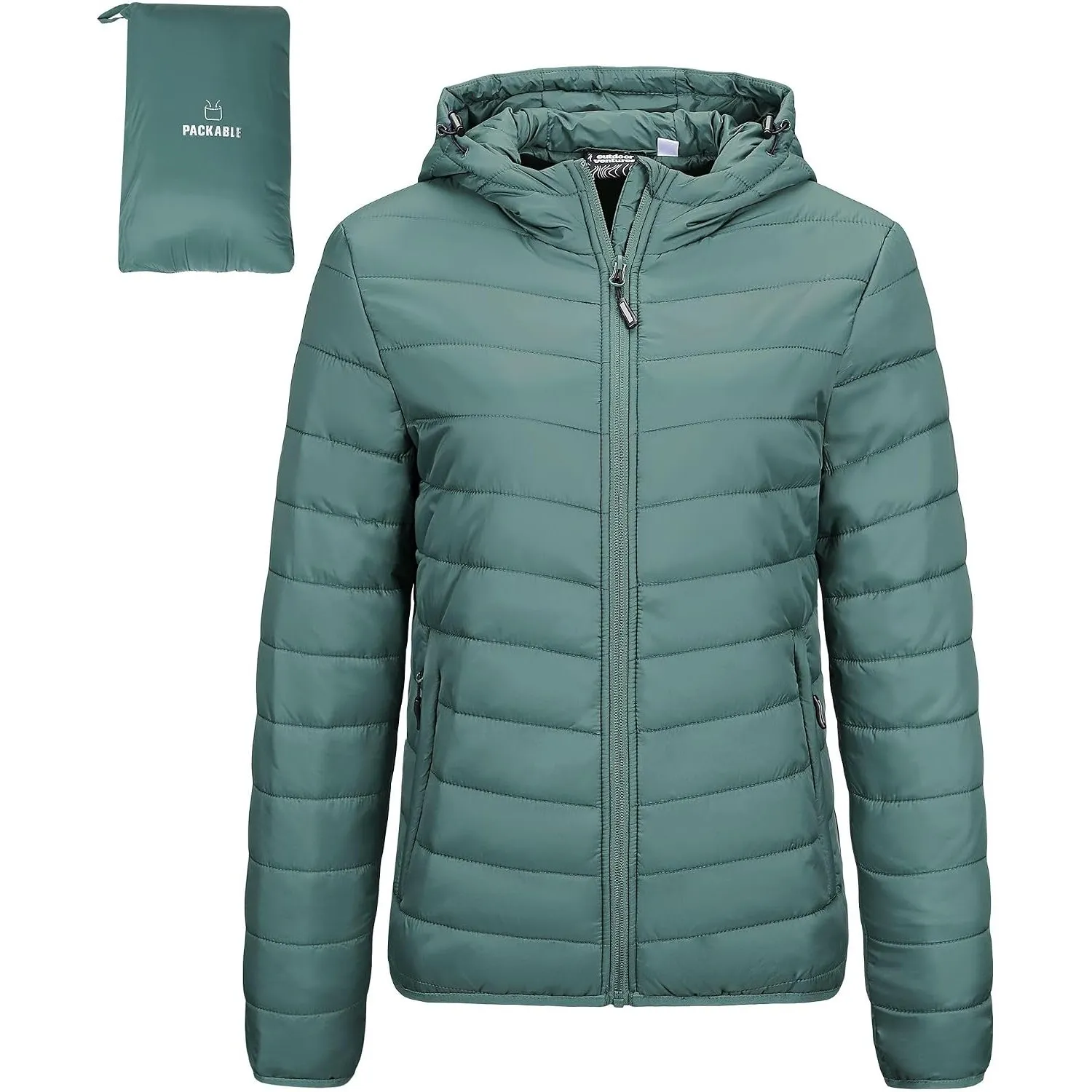 Outdoor Ventures Damen Steppjacke mit Kapuze Packbare Warme Pufferjacke