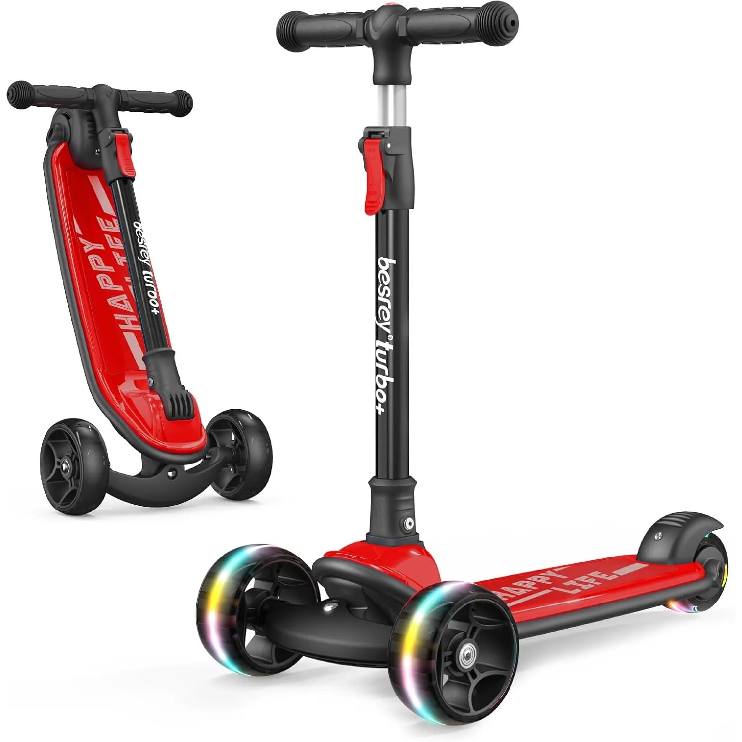 besrey Kinder-Scooter – Big Wheels Faltbarer Tretroller mit blinkenden LED-Lichtern für Jungen und Mädchen, 4 Stufen hö…