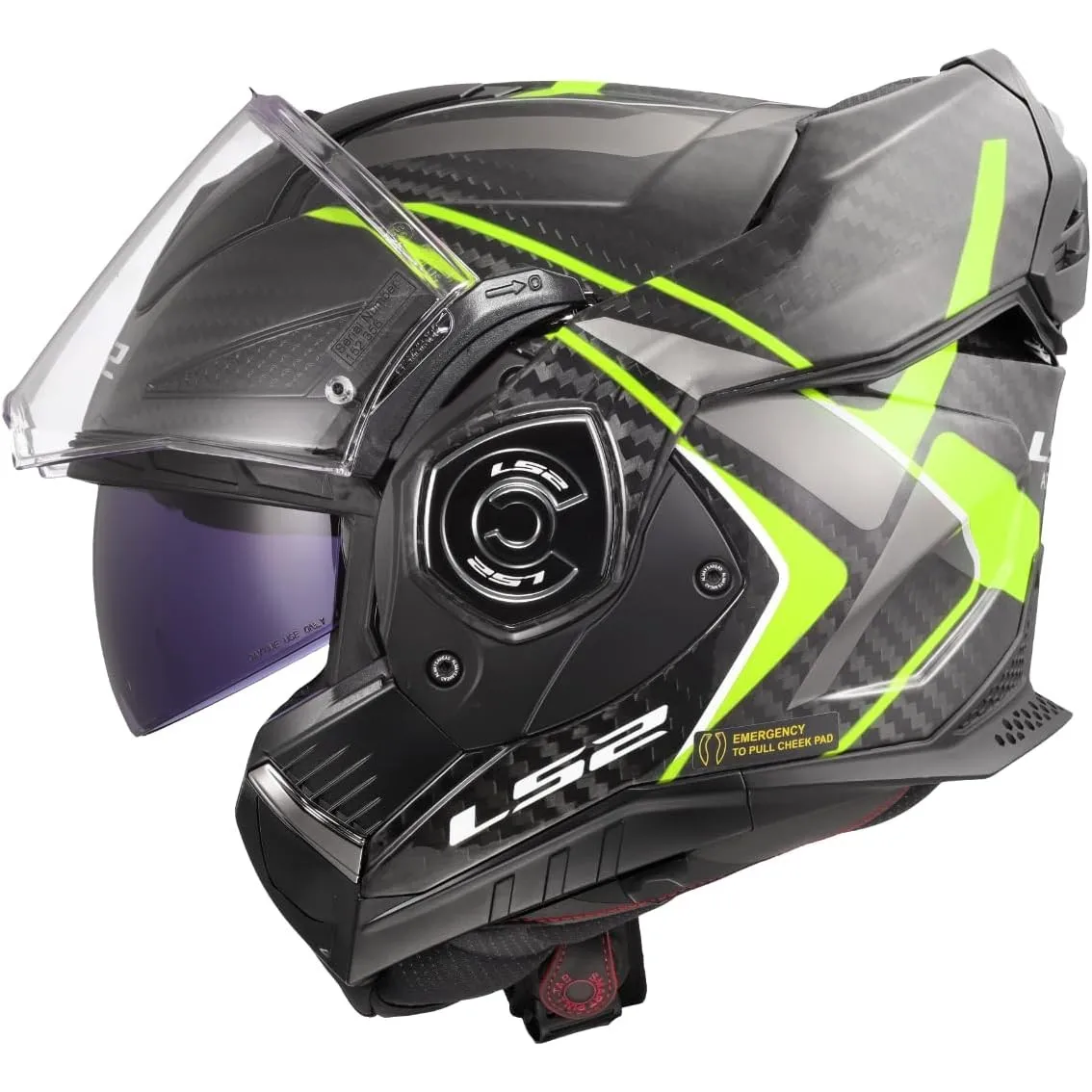 LS2, Modularer Motorradhelm ADVANT X CARBON FUTURE II Gloss H-V Yellow, M | Beschlaghemmend