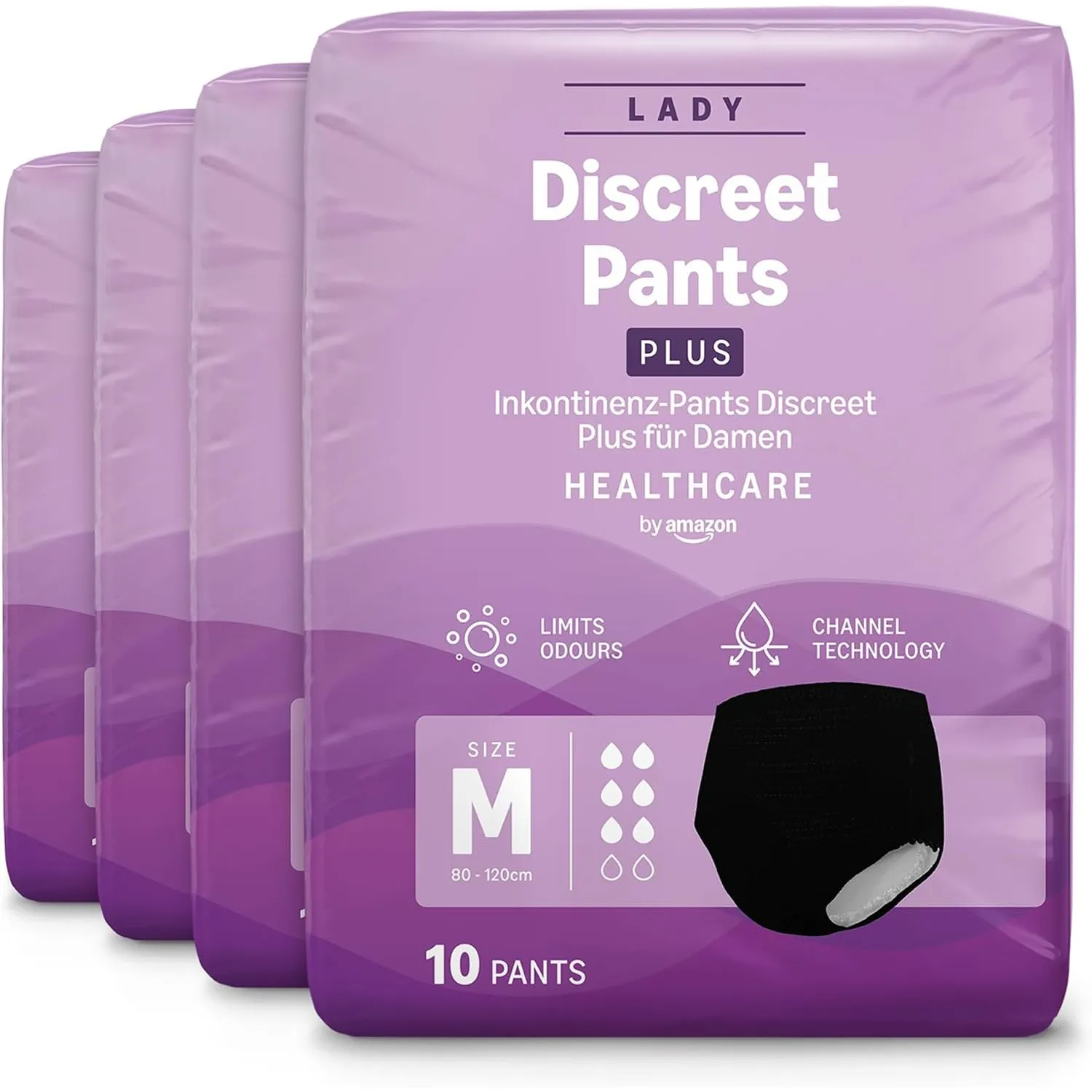 Healthcare by Amazon Discreet Damen Inkontinenz Pants, Plus-Saugstärke, M, 40 Stück (4 Packungen à 10 Stück), Schwarz