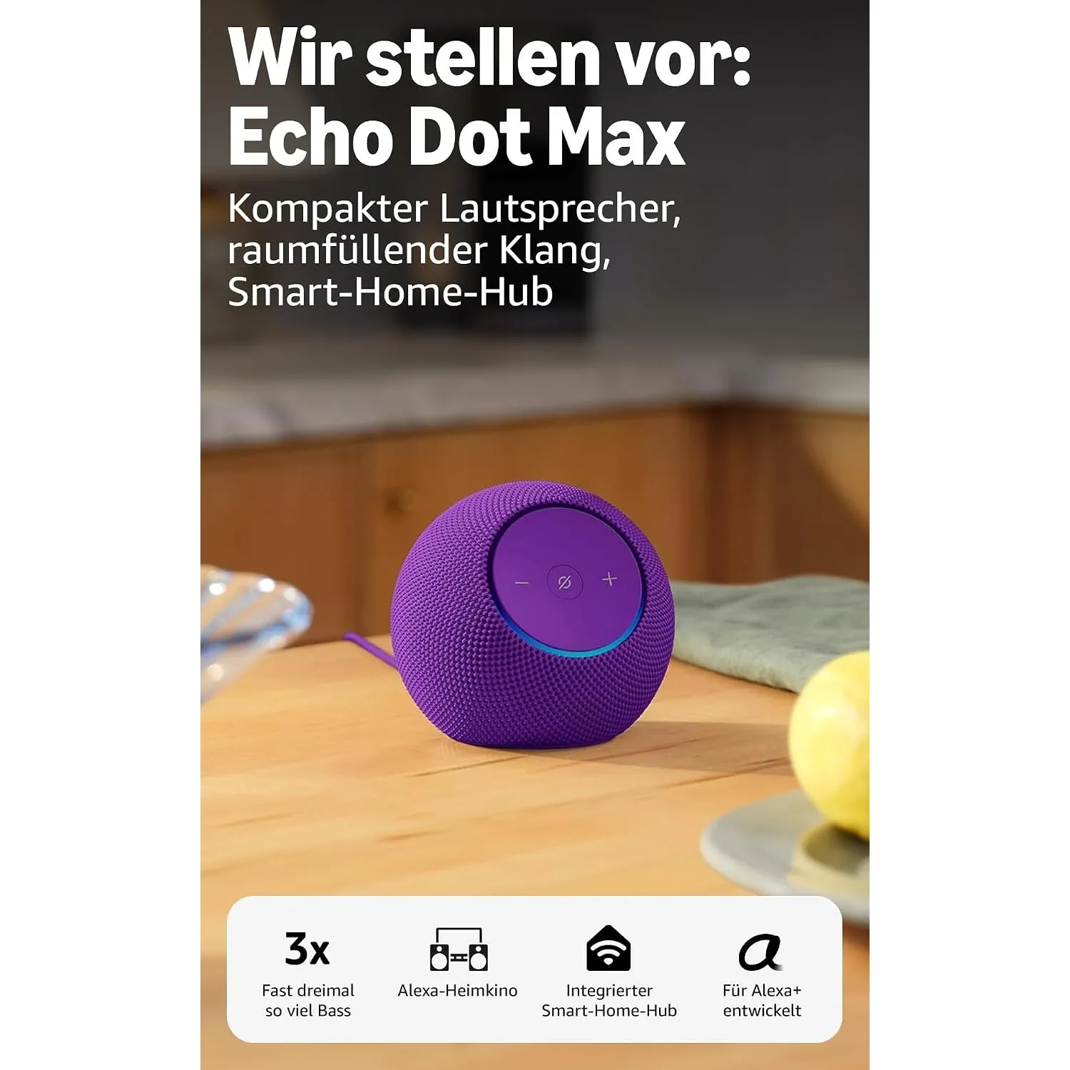 Amazon Echo Dot Max (neueste Generation), Lautsprecher mit raumfüllendem Klang und integriertem Smart-Home-Hub, Amethys…