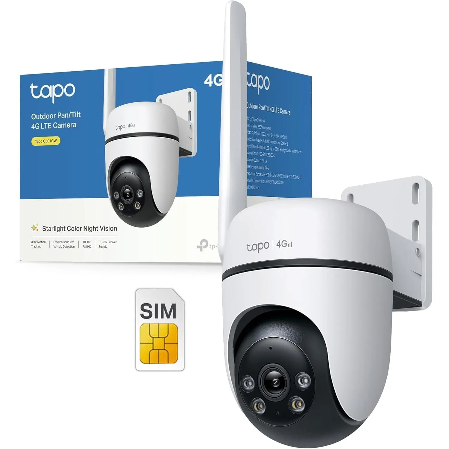 Tapo C501GW 360° 4G LTE Überwachungskamera mit SIM-Kartenslot, kein WLAN erforderlich, Starlight farbige Nachtsicht, AI…