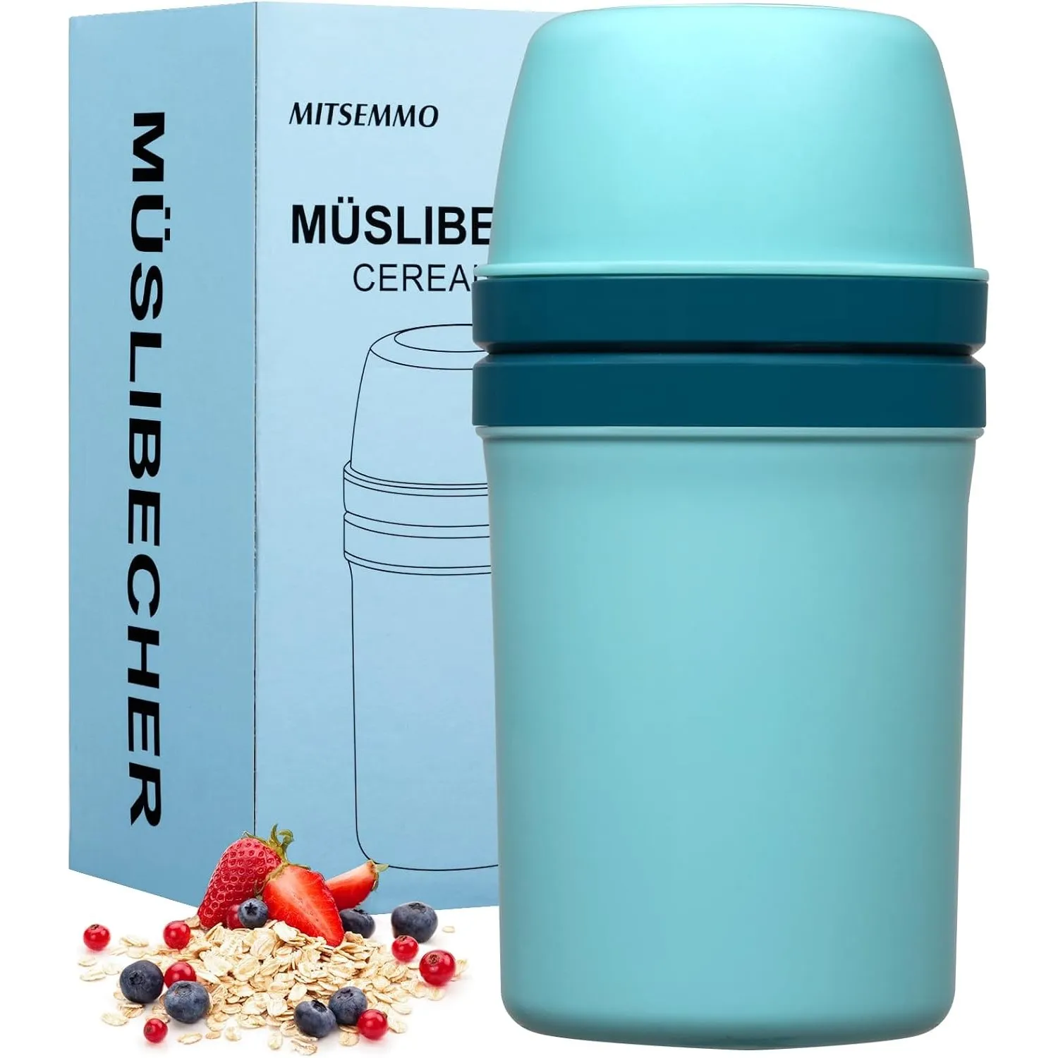 Müslibecher to Go 600ml+270ml,Joghurtbecher to Go Kinder mit Löffel,Müsli Cup to Go Becher,Cornflakes to Go,Müslibecher…