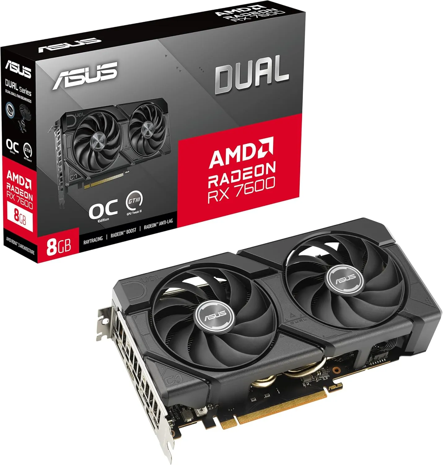 ASUS Dual Radeon RX 7600 EVO OC Edition 8GB GDDR6 Gaming Grafikkarte (AMD Radeon RX7600, PCIe 4.0, 1x HDMI 2.1, 3X Disp…