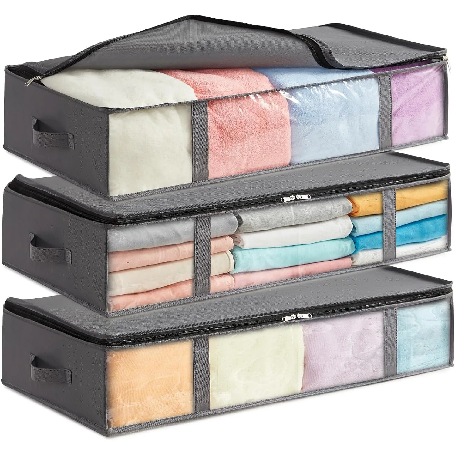 Lifewit 3 Stück 90L Unterbett Aufbewahrungsbox, Faltbare Unterbettkommode