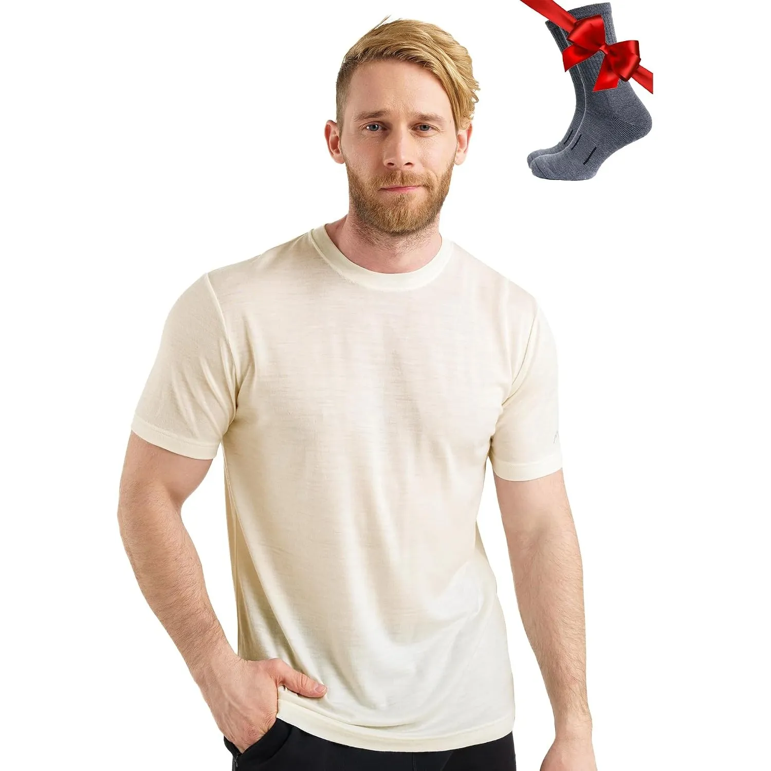 Merino.tech 100% Merino Shirt Herren Kurzarm Wandern + Wanderwollsocken | Atmungsaktive, Kratzfrei, Schnelltrocknend Me…