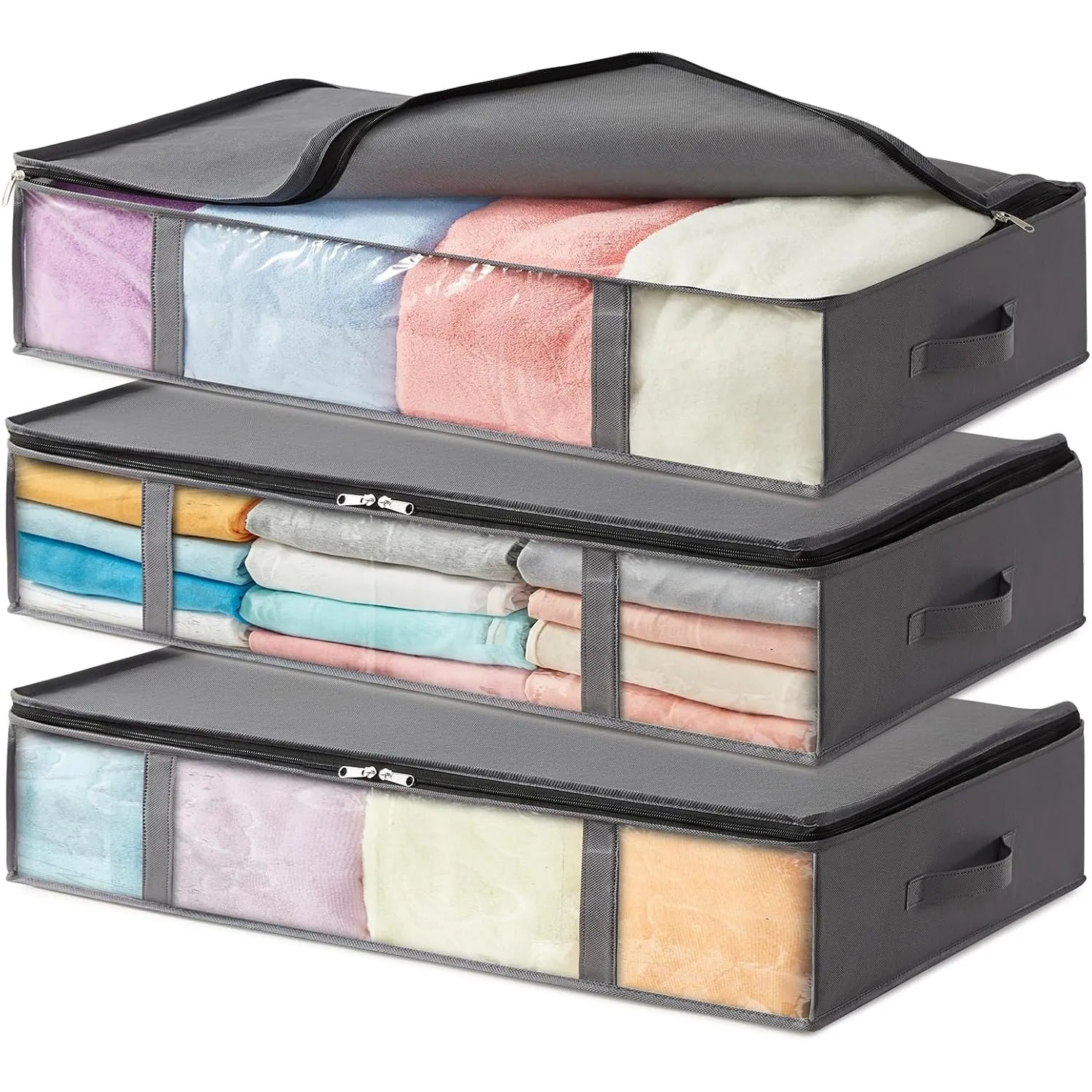 Lifewit 3 Stück 65L Unterbett Aufbewahrungsbox, Faltbare Unterbettkommode