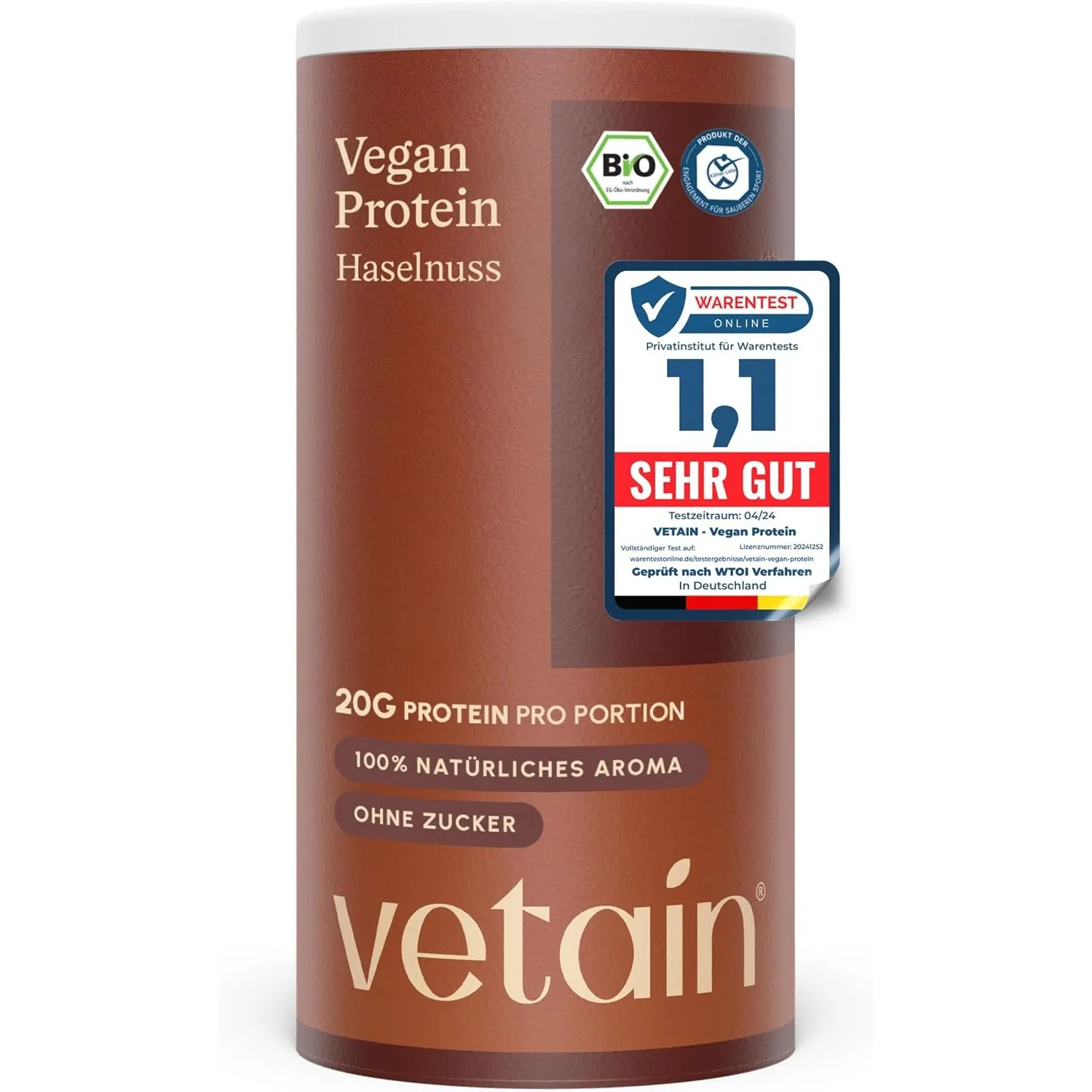 VETAIN Veganes Proteinpulver Haselnuss - 20g Eiweiß, 100% Bio & fermentiert