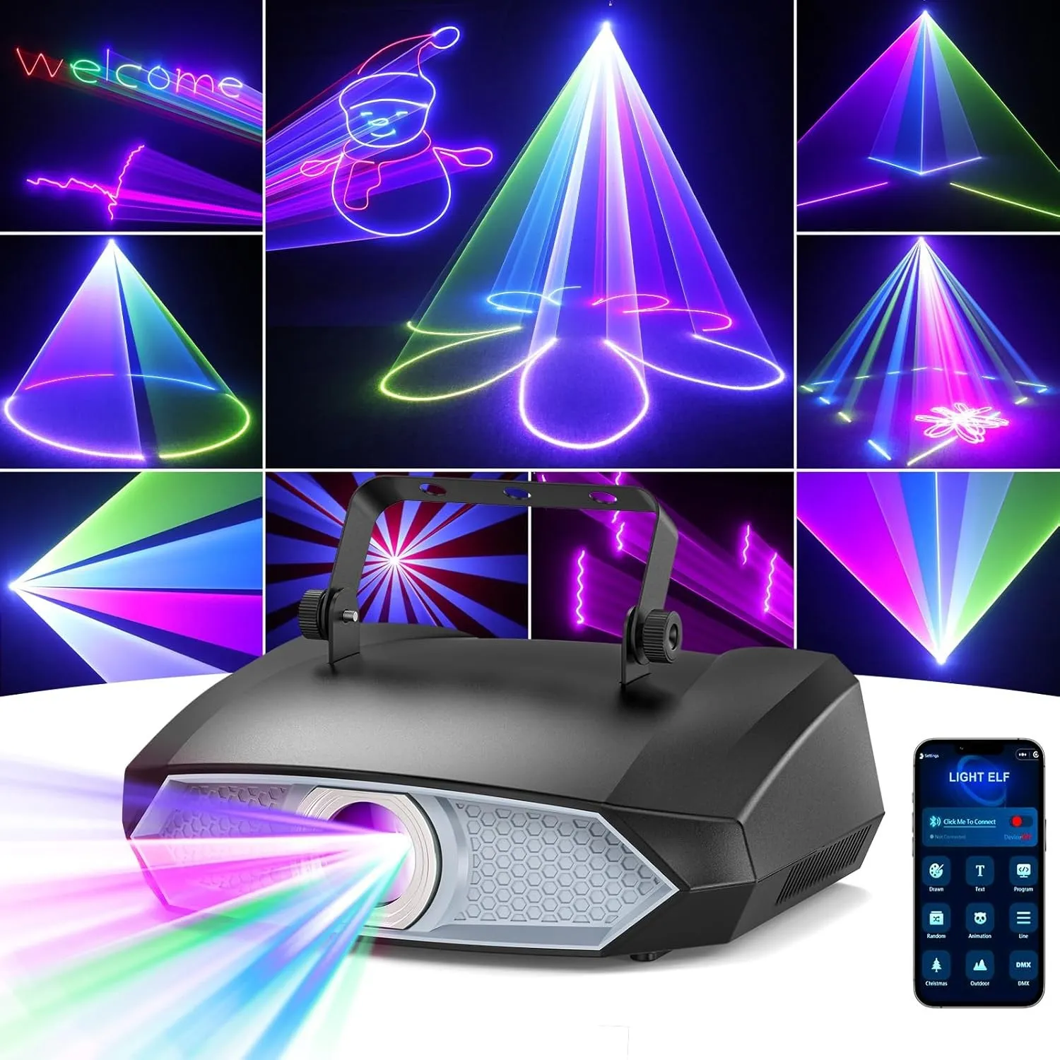 Discolicht Partylicht, 2W 3D DIY Animationslicht mit Bluetooth-App, Animations DJ Disco Licht und DMX512, Geeignet für …