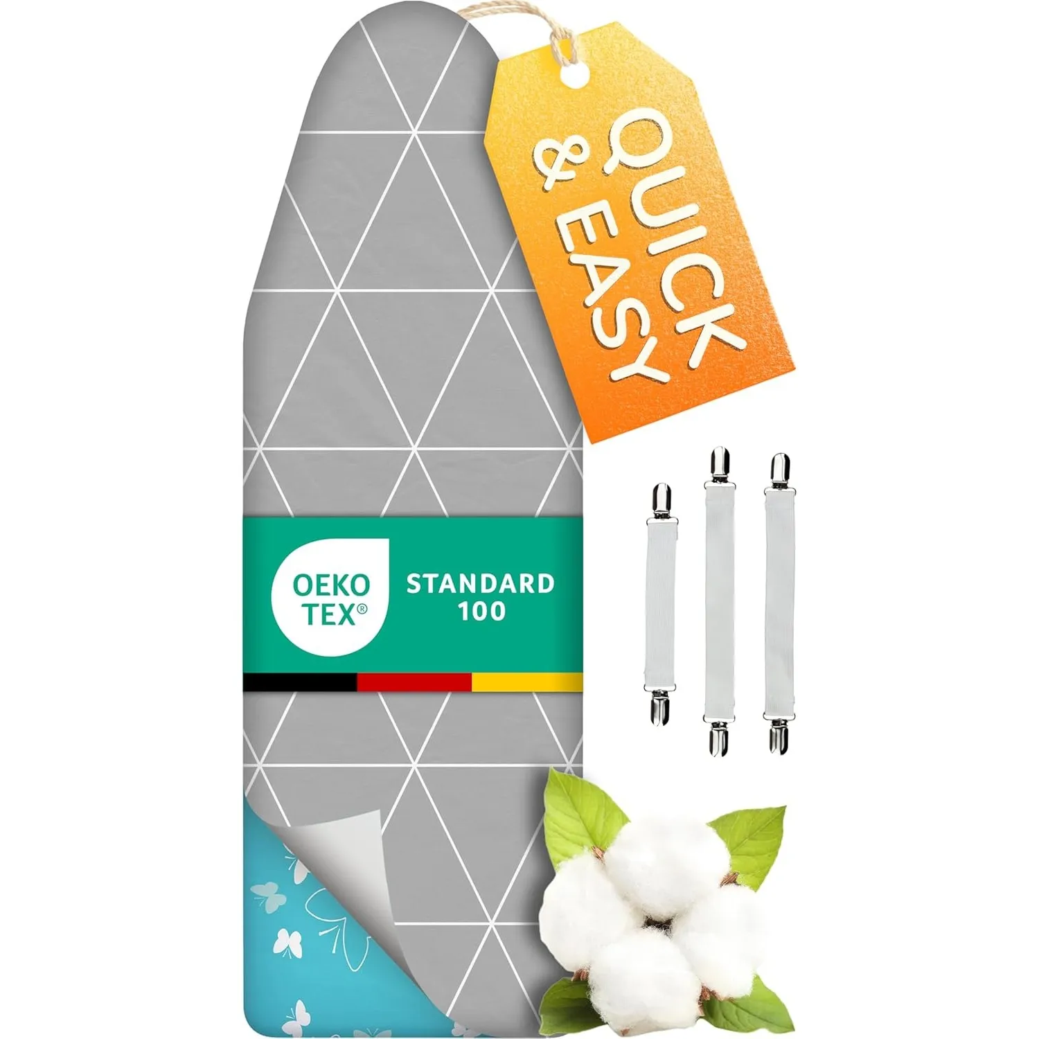 Super Soft Turbo-Bügelbrettbezug 120x45, Made in Germany, ÖKOTEX Baumwoll-Polsterung, schneller mit Thermoreflexion, 5 …