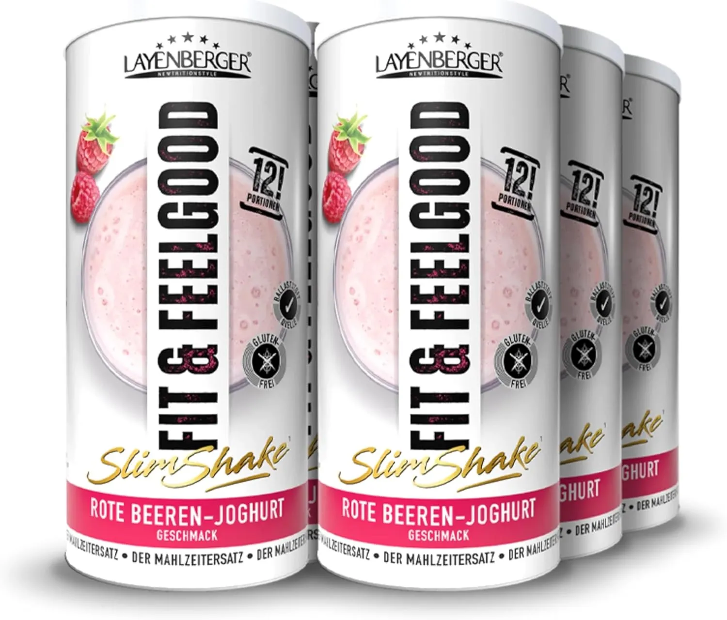 Layenberger Fit&Feelgood Slim Shake Powder, Meal Replacement for 72 Servings of 213 kcal (6 x 396 g) - Red Berry Yoghurt