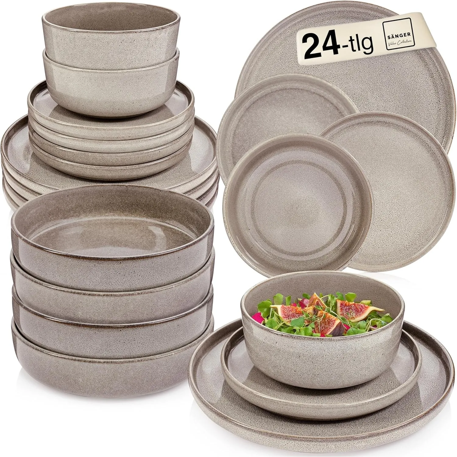 SÄNGER Kairo Clay Geschirrset 6 Personen, 24-tlg. Teller Set, Beige-Sand