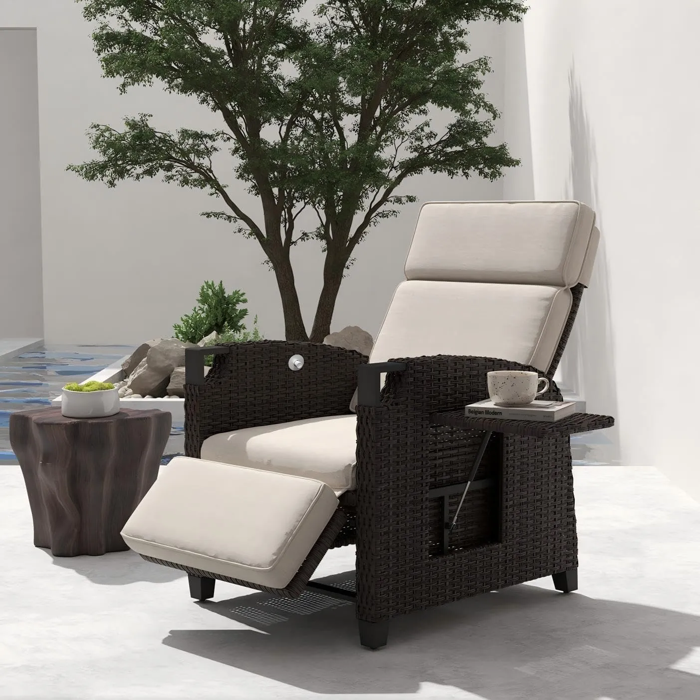 UDPATIO Liegesessel mit Sitzkissen Gartensessel Wetterfest 150° Verstellbare, Rückenlehne Rattan Sonnenliege mit Beiste…