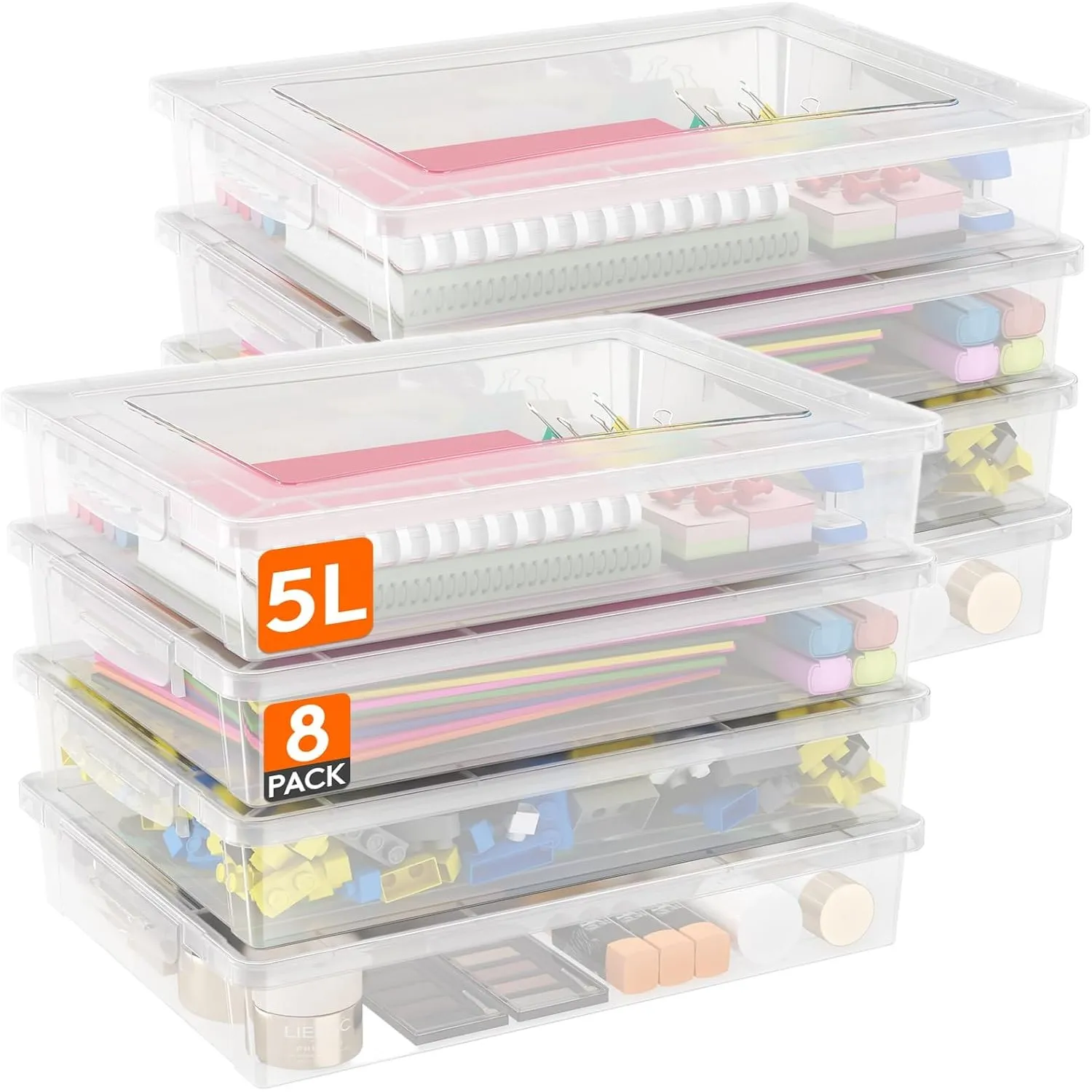 Lifewit 8 Pack 5L Aufbewahrungsbox A4 mit Deckel, Transparent Storage Box