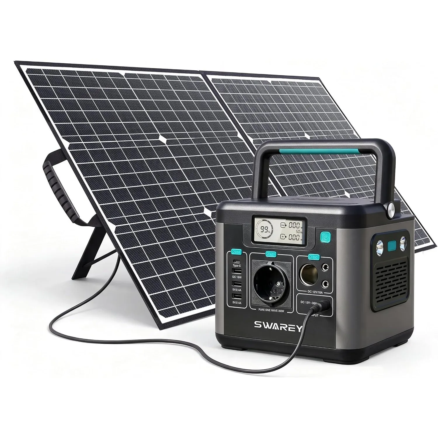 Tragbare Powerstation 333Wh mit 100W Solarpanel, 350W (700W Spitze) AC Ausgang, 65W USB-C Anschluss, Solargenerator für…