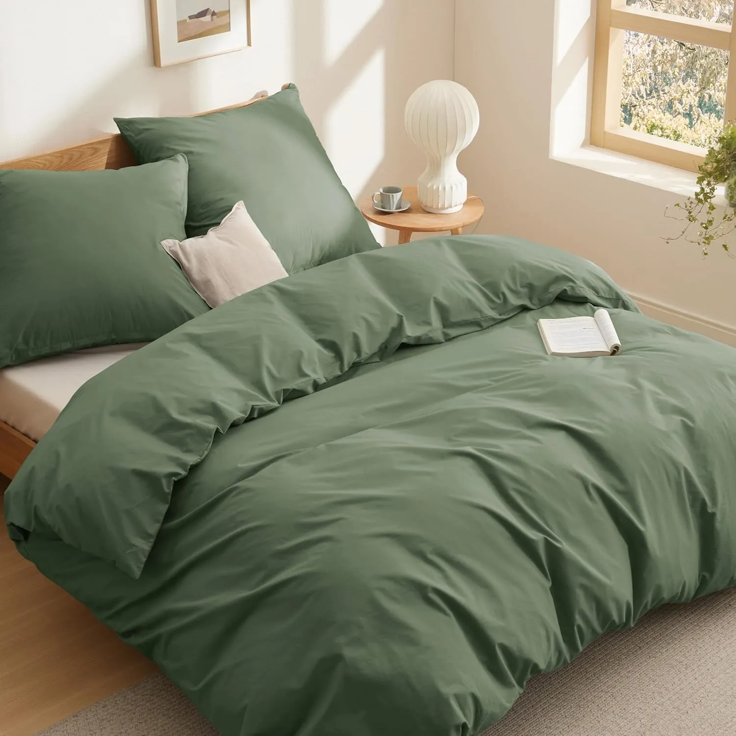 BEDSURE Bettwäsche 200x200 Baumwolle Grauolivgrün - Bettwäsche-Sets 200 x 200 cm Bettbezug 3teilig mit 2 Kissenbezüge 8…