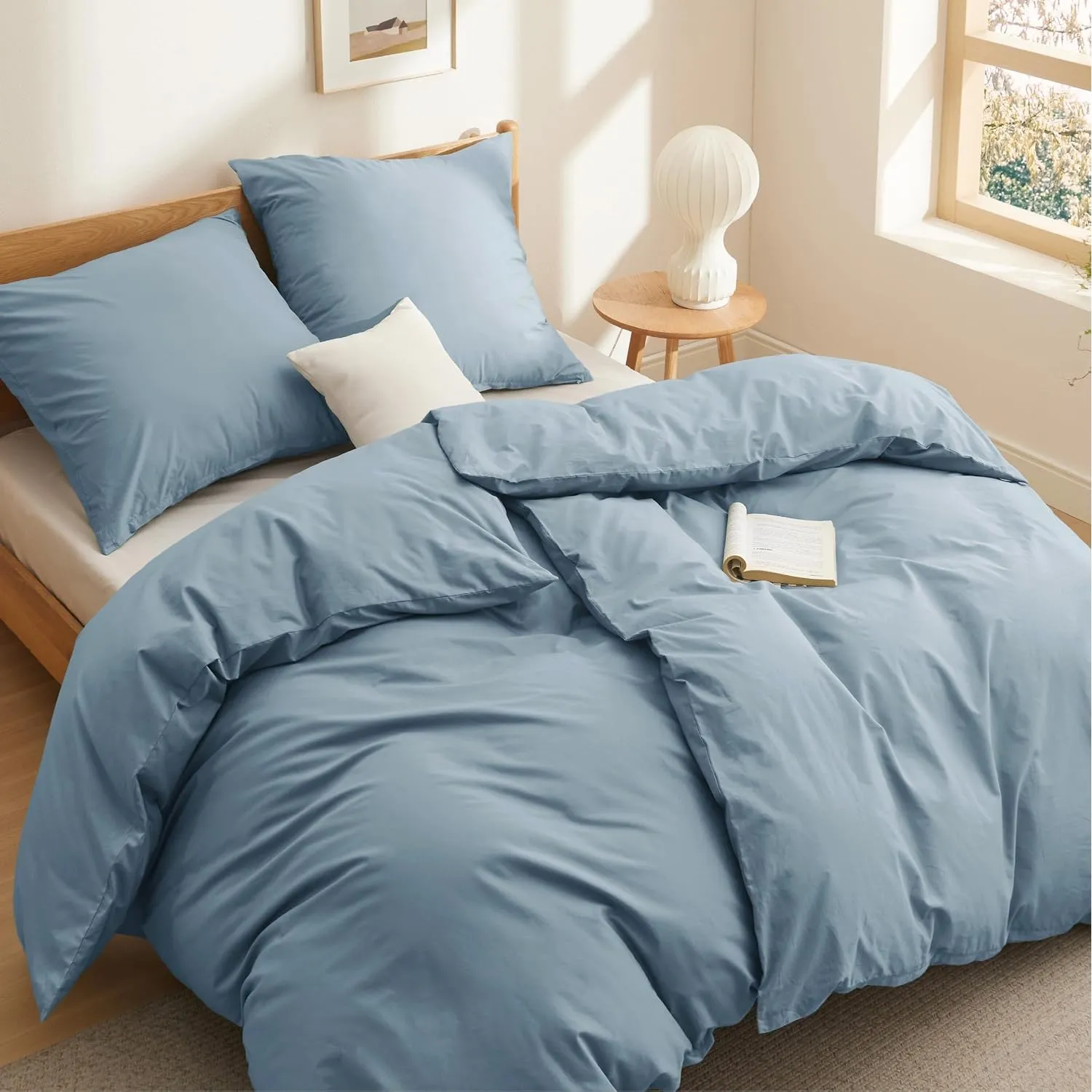 BEDSURE Bettwäsche 135x200 Baumwolle 4tlg. - Graublau Set 2x80x80 Kissen
