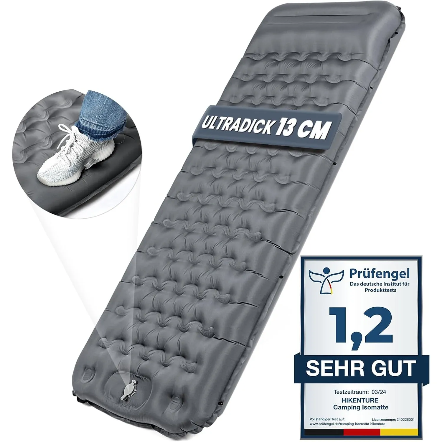 HIKENTURE Camping Isomatte, 13CM Ultradicke Isomatte Camping mit Kissen, Aufblasbare Luftmatratze Kleines Packmaß, Ultr…
