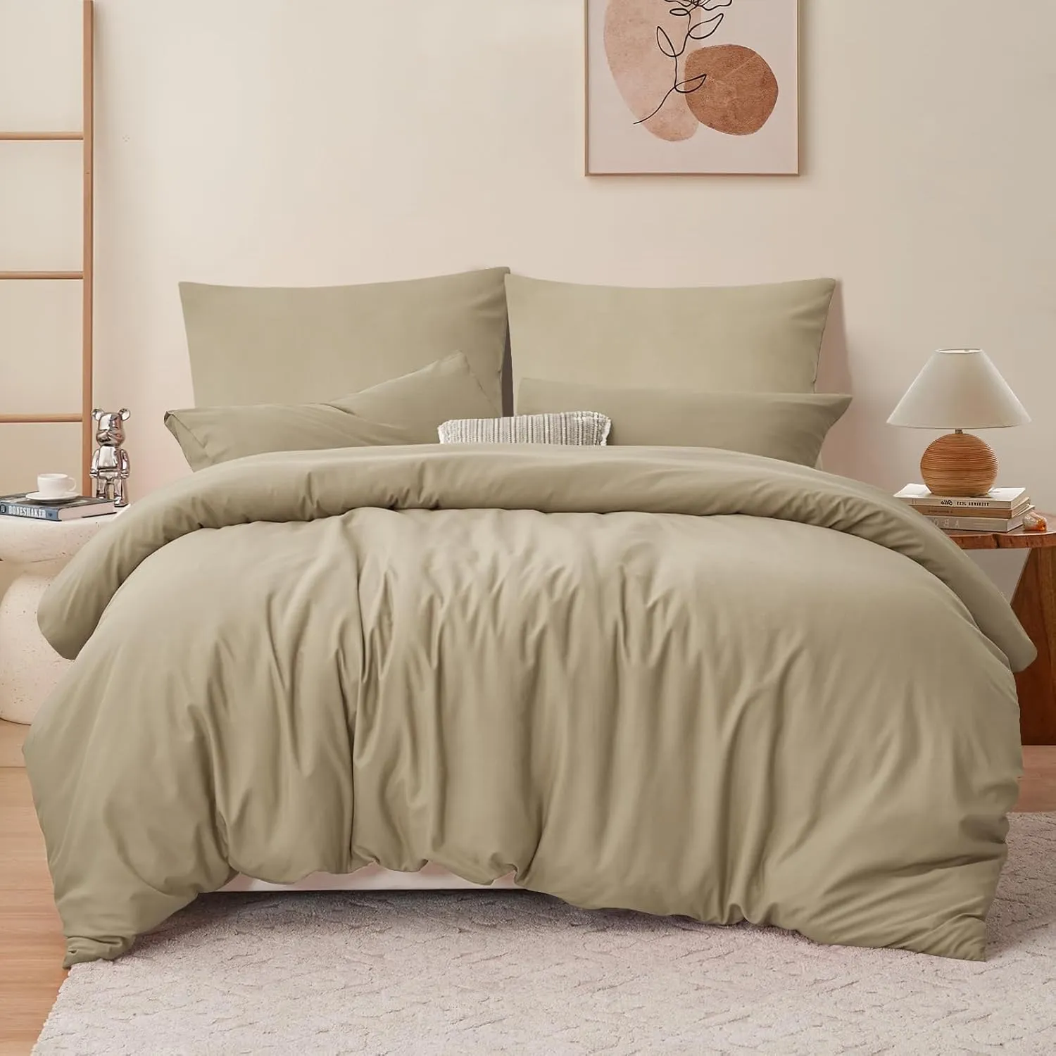 RUIKASI Bettwäsche 220x240 Khaki 3teilig - Polyester Mikrofaser Bettwäsche-Sets Oeko-TEX, Bettbezüge 220 x 240cm + 2 Ki…
