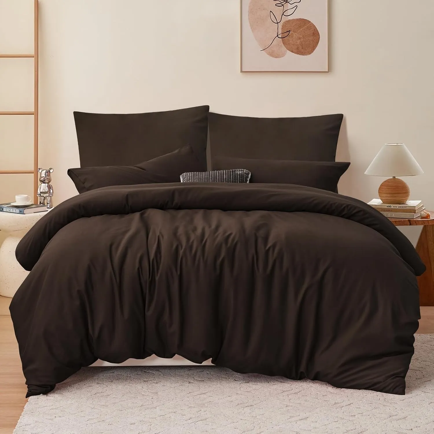 RUIKASI Bettwäsche 200x200 Braun 3teilig - Polyester Mikrofaser Bettwäsche-Sets Oeko-TEX, Bettbezüge 200 x 200cm + 2 Ki…