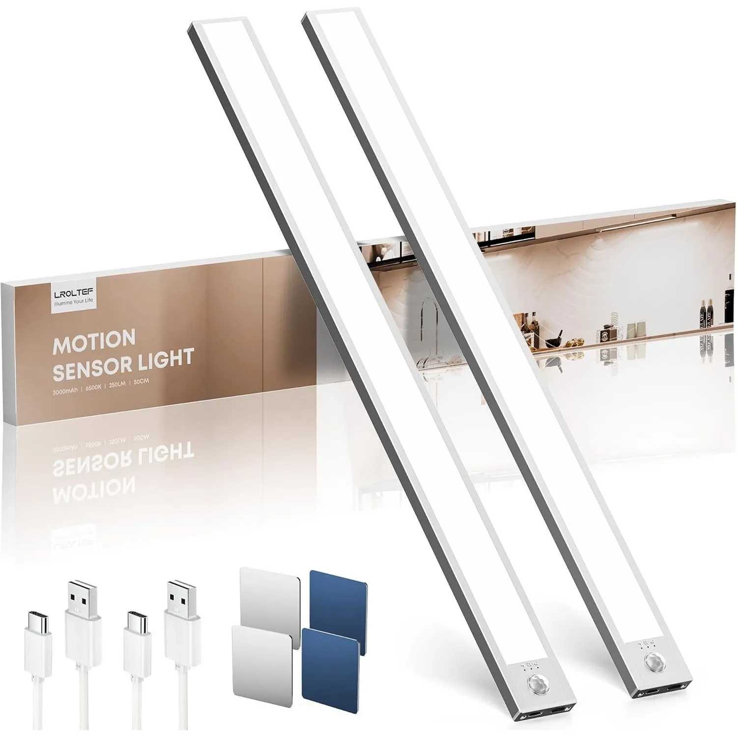 Schrankbeleuchtung Led Lampe mit Bewegungsmelder - 50cm 3000mAh Unterbauleuchte Küche Licht Aufladbar mit USB & Sensor …