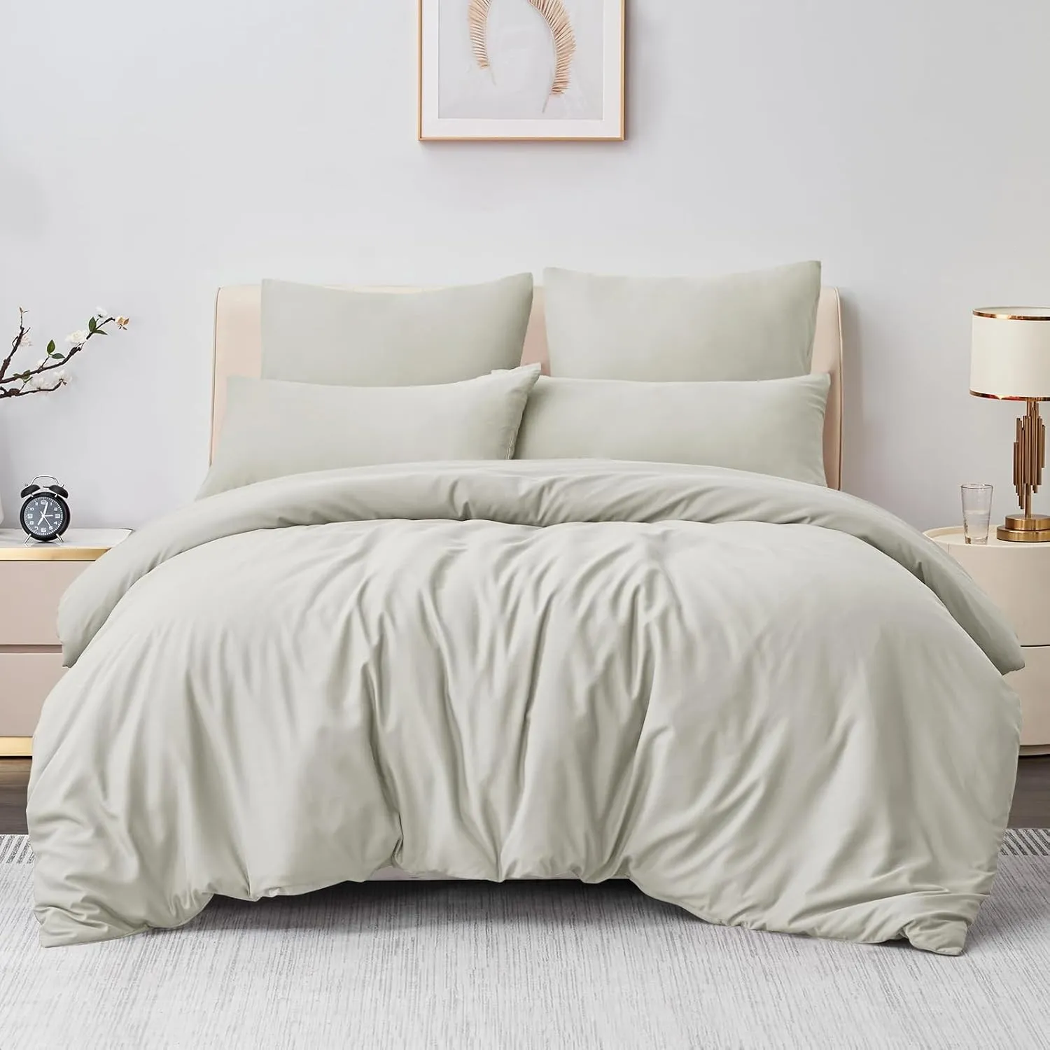 Aisbo Bettwäsche 200x220 3teilig Beige - Mikrofaser Bettwäsche-Sets mit Reißverschluss, ÖKO-TEX Bettbezug 220x200 cm 3t…