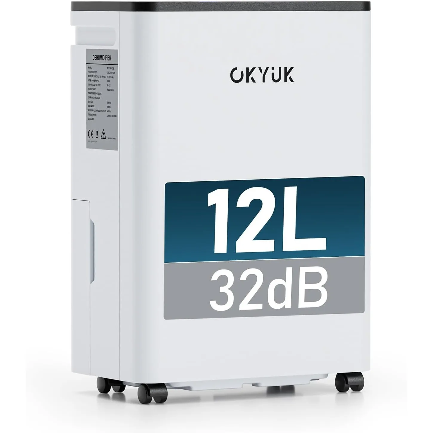 OKYUK Luftentfeuchter Elektrisch 12L mit Digitaler Luftfeuchtigkeitsanzeige, 32dB Leiser 30m², mit automatischer Abscha…