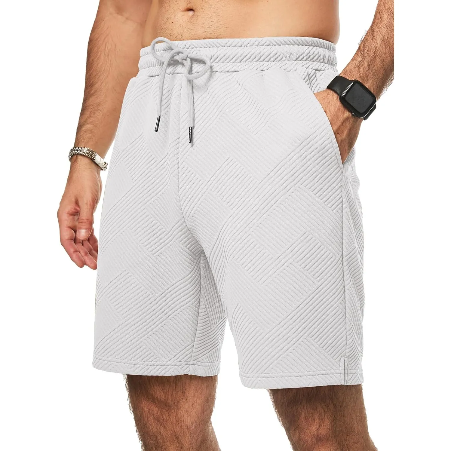 JMIERR Herren Textur Kurze Hosen mit 3 Taschen 2026 Sommer Casual Loose Shorts Elastische Taille