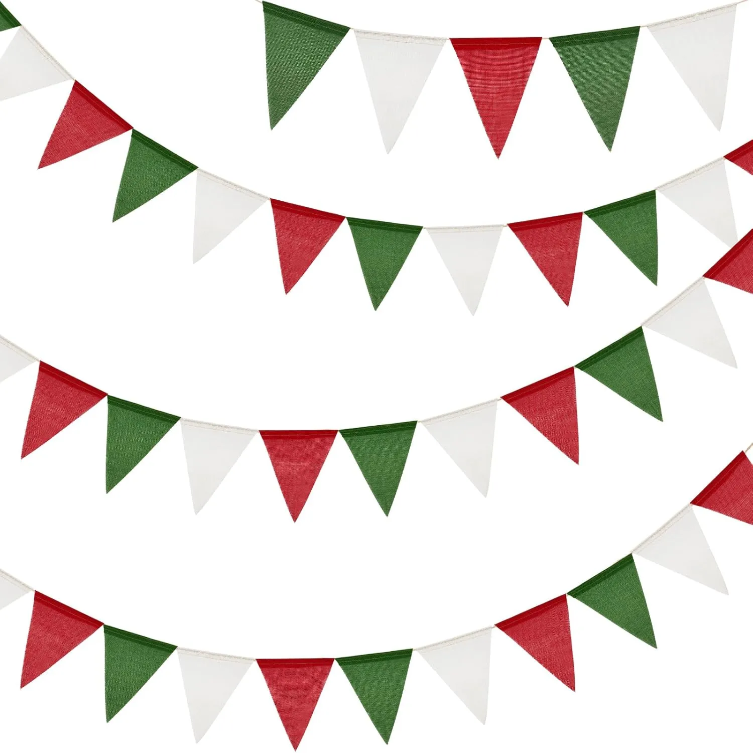 G2PLUS Bunting Outdoor Red Green White 12 m Bunting for Christmas, Garland Garden with 36 Pieces Bunting, 3 Pieces Jute…