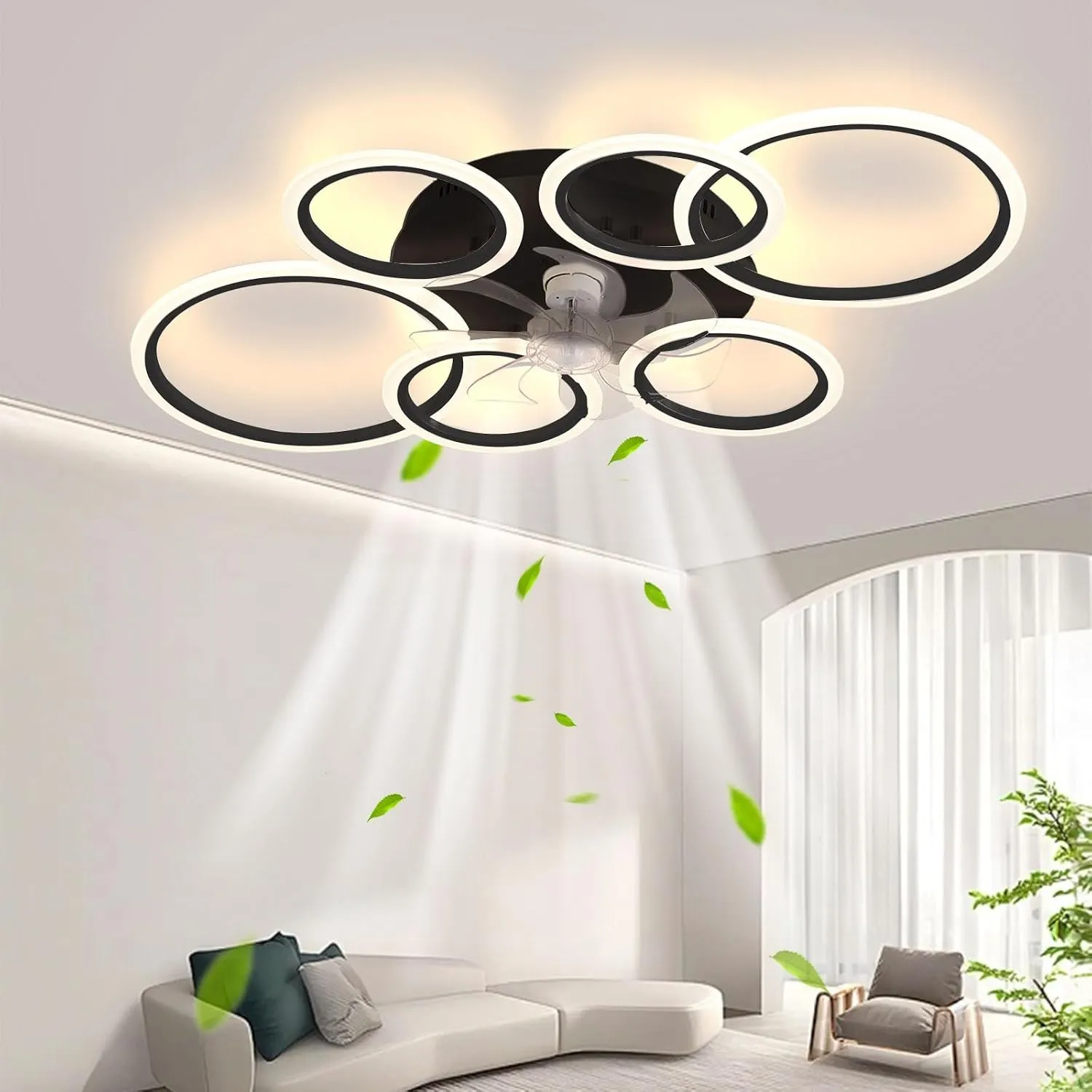 LED Deckenventilator mit Beleuchtung, 110CM Lampe mit Ventilator Und Fernbedienung APP, 105W Deckenlampe Mit Ventilator…