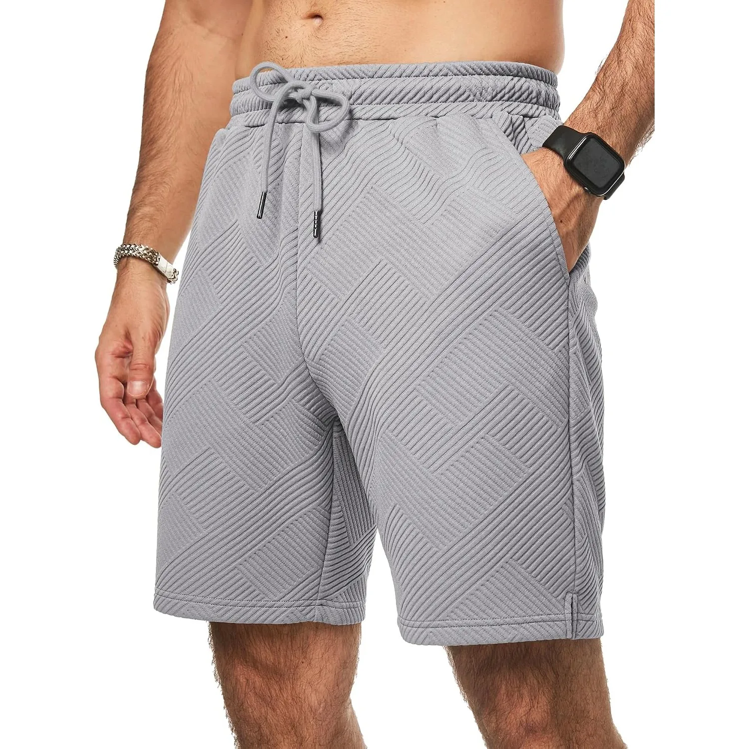 JMIERR Herren Textur Kurze Hosen Sommer Shorts mit 3 Taschen | Lässig, elastische Taille, Kordelzug, leicht, Sommerstra…