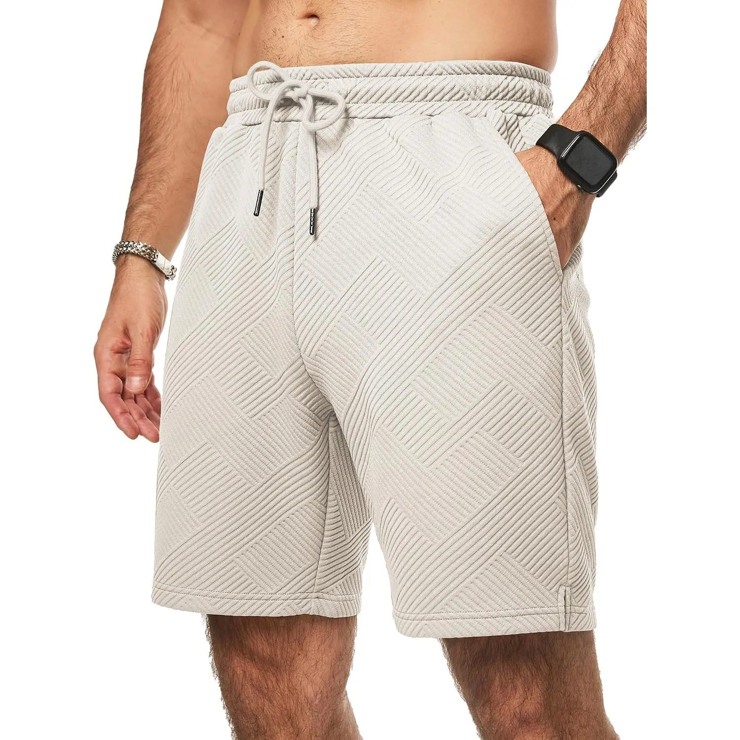 JMIERR Herren Textur Kurze Hosen Sommer Shorts mit 3 Taschen | Lässig, elastische Taille, Kordelzug, leicht, Sommerstra…