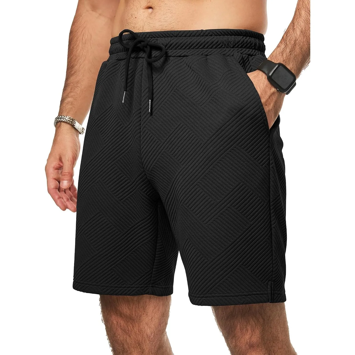 JMIERR Herren Textur Kurze Hosen Sommer Shorts mit 3 Taschen | Lässig, elastische Taille, Kordelzug, leicht, Sommerstra…