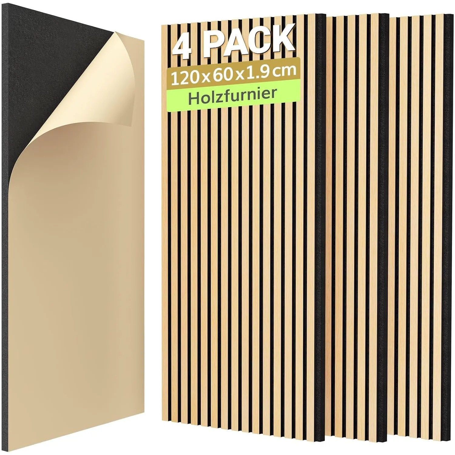 TONOR Holzfurnier Akustikpaneele Selbstklebend,120x60x1,9cm, 4 Stück