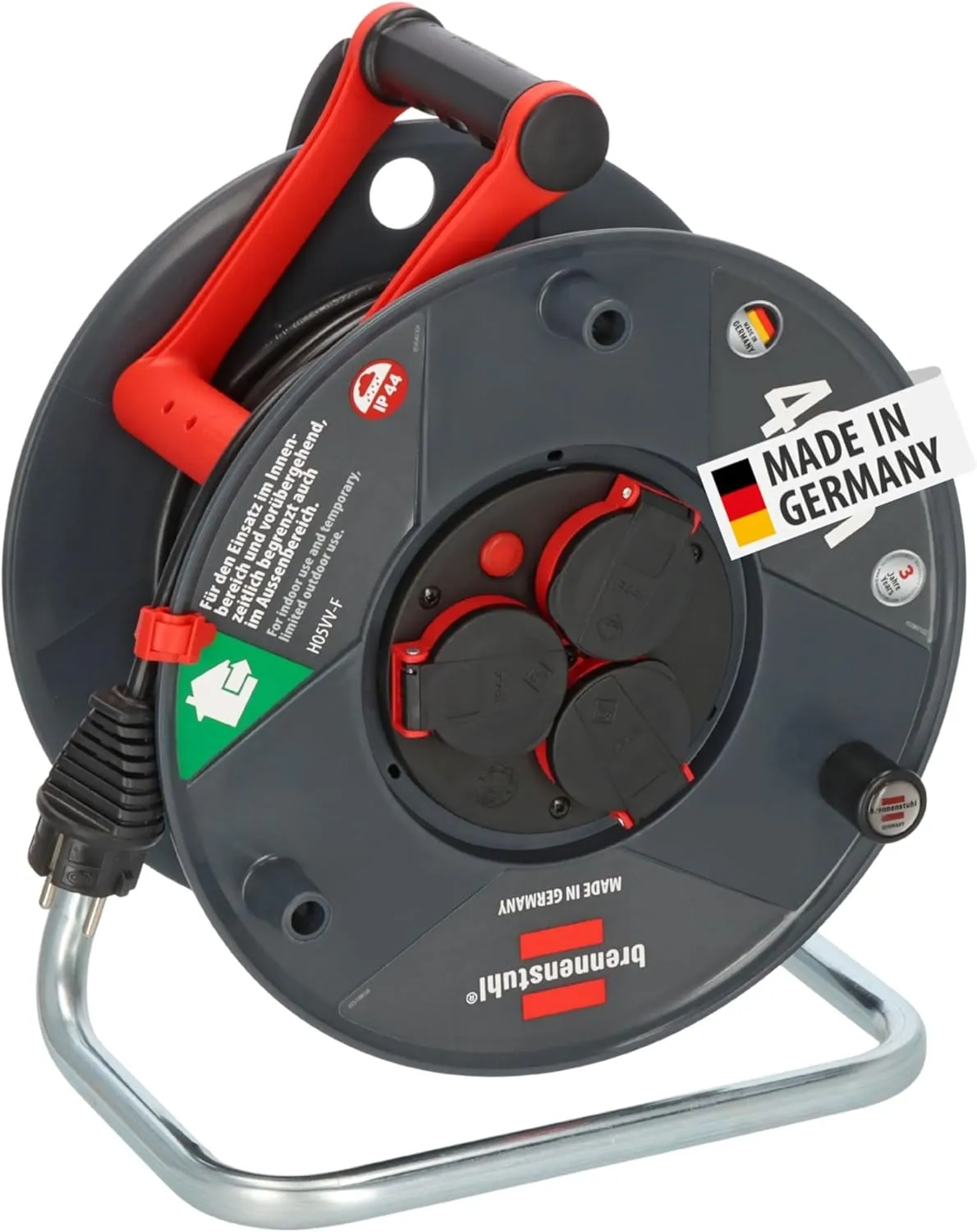 Brennenstuhl Garant V2 IP44 Kabeltrommel 40m outdoor (Made in Germany, 3 Schutzkontakt-Steckdosen, Spezialkunststoff)
