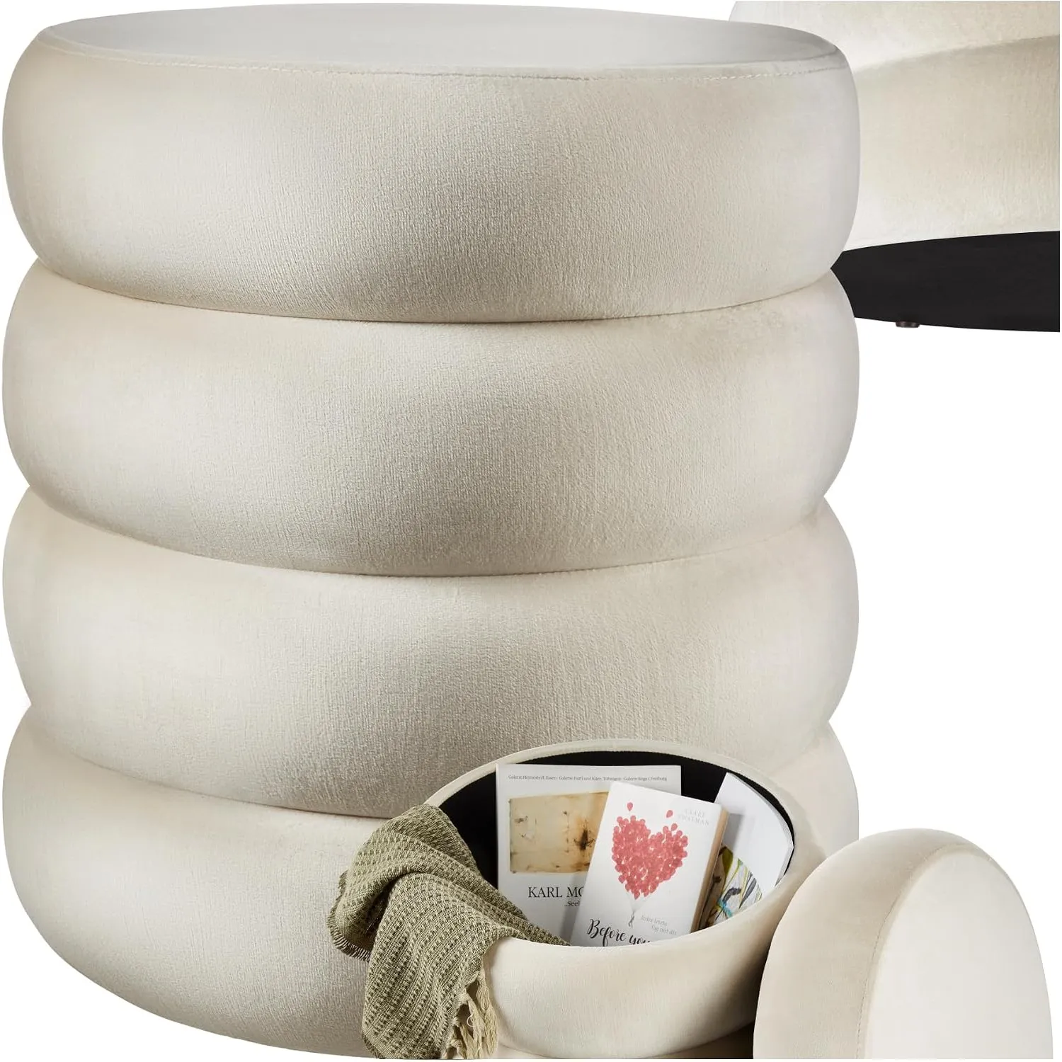 tectake® Hocker mit Stauraum, Scandi Sitzhocker Samt Stoff, Pouf, Polsterhocker rund für Schminktisch, Wohnzimmer Möbel…