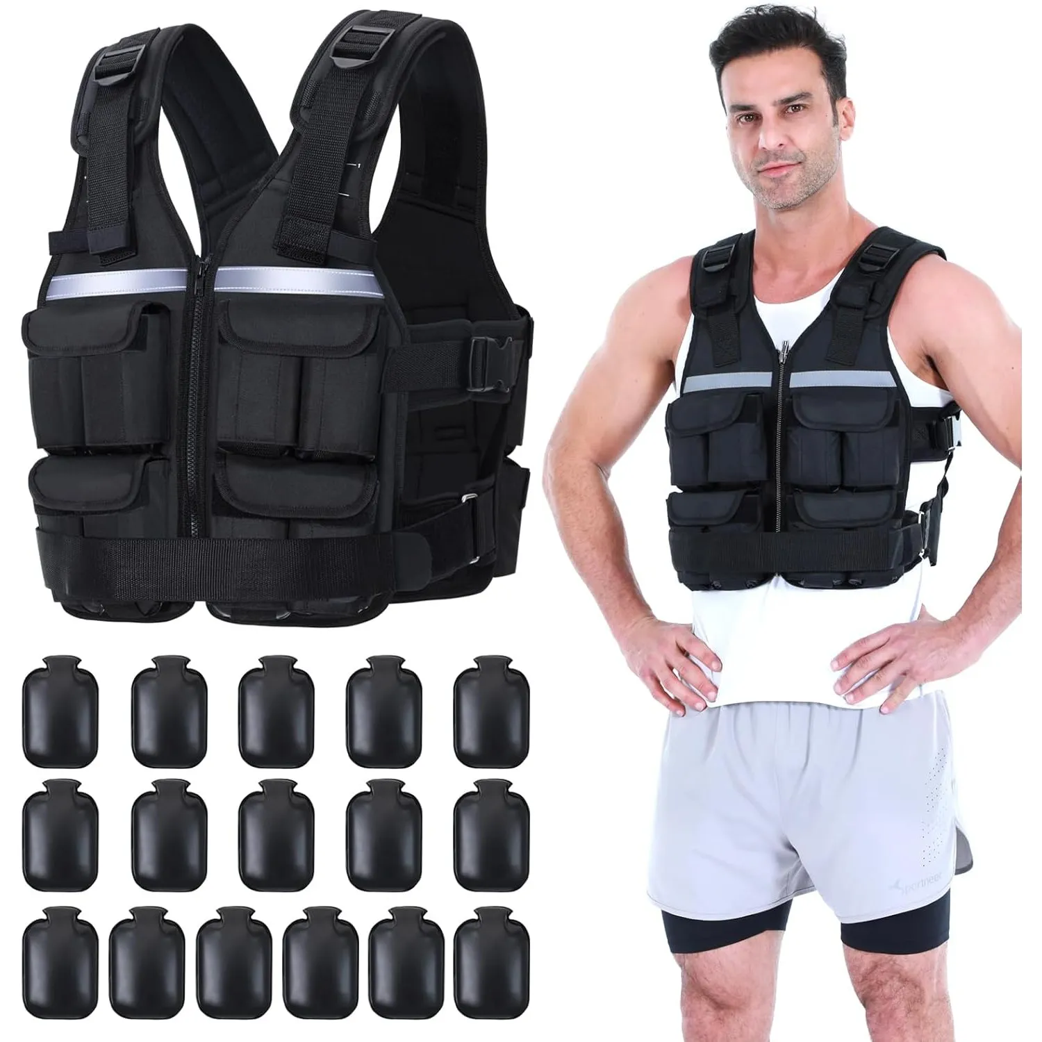 Sportneer Verstellbare Gewichtsweste 0,9-8kg/0,9–13.6kg/0,9–19kg, 16-in-1 Schnell Verstellbare Laufweste für Männer und…