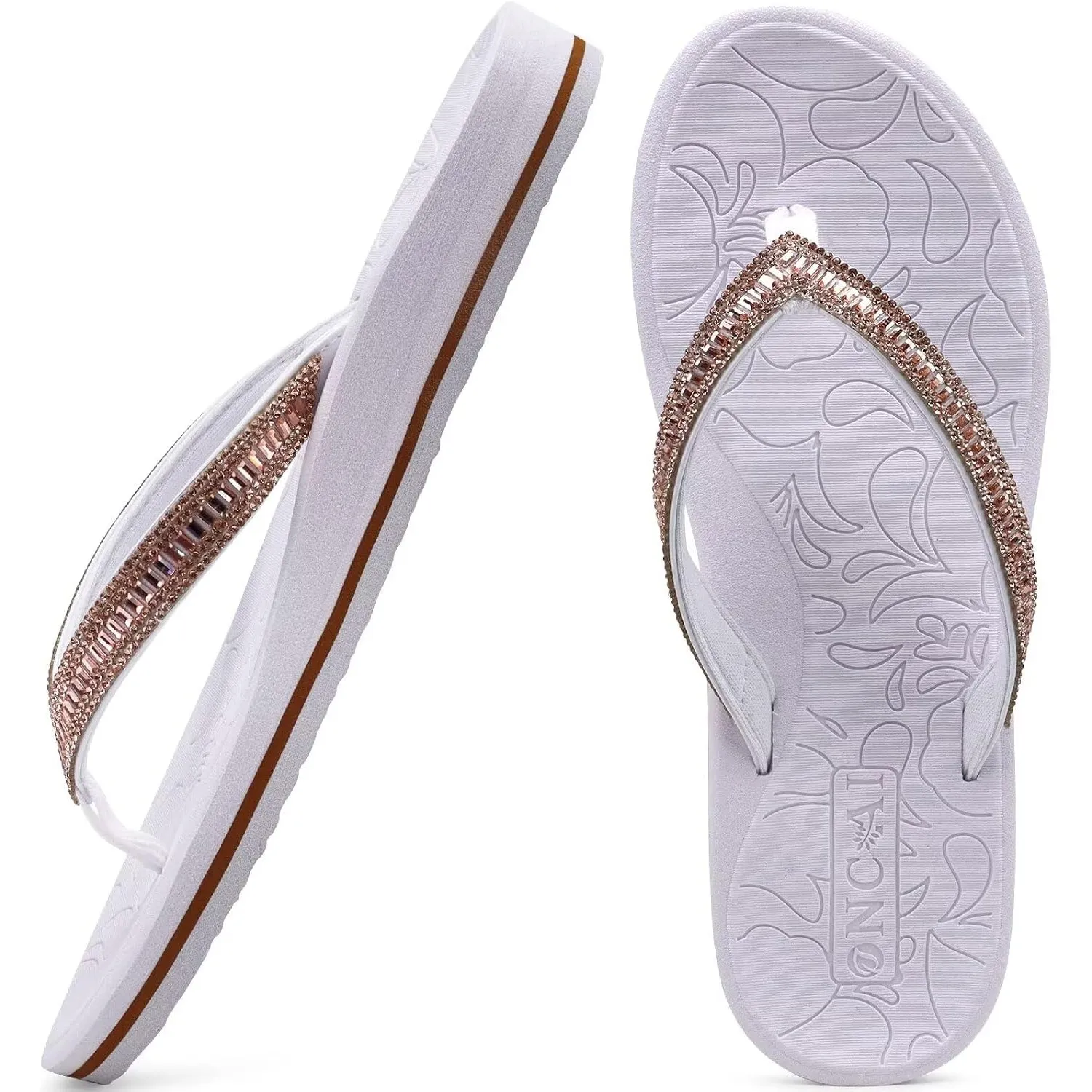 ONCAI Damen Zehentrenner Flip Flops mit Glitter Indoor/Outdoor Sommer Schwimmbad Strand Komfort Strand Plattform Angene…