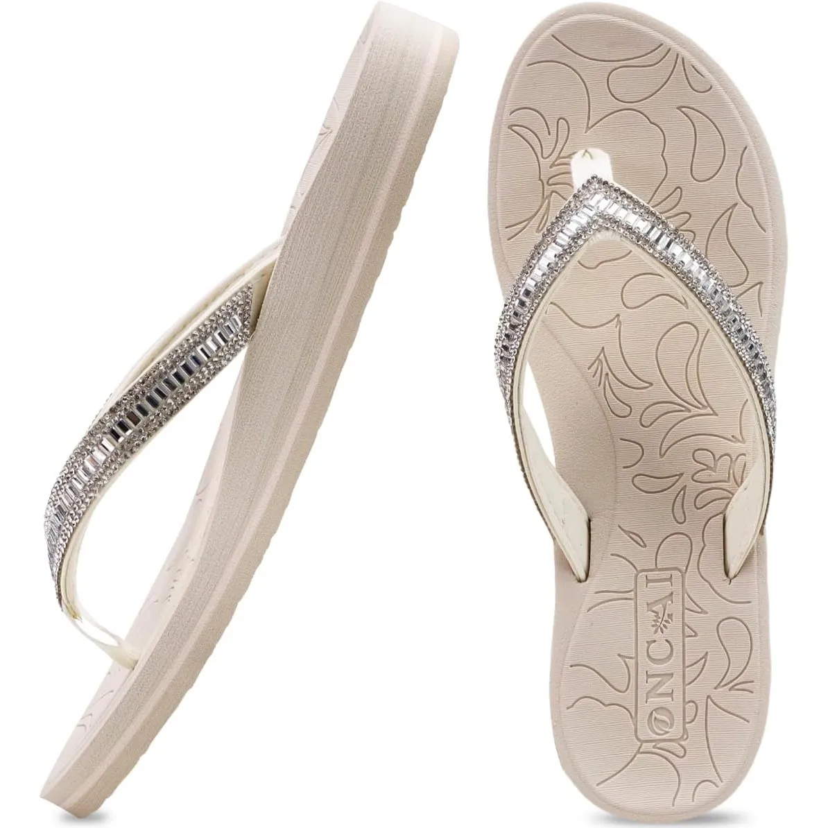 ONCAI Damen Zehentrenner Flip Flops mit Glitter Indoor/Outdoor Sommer Schwimmbad Strand Komfort Strand Plattform Angene…