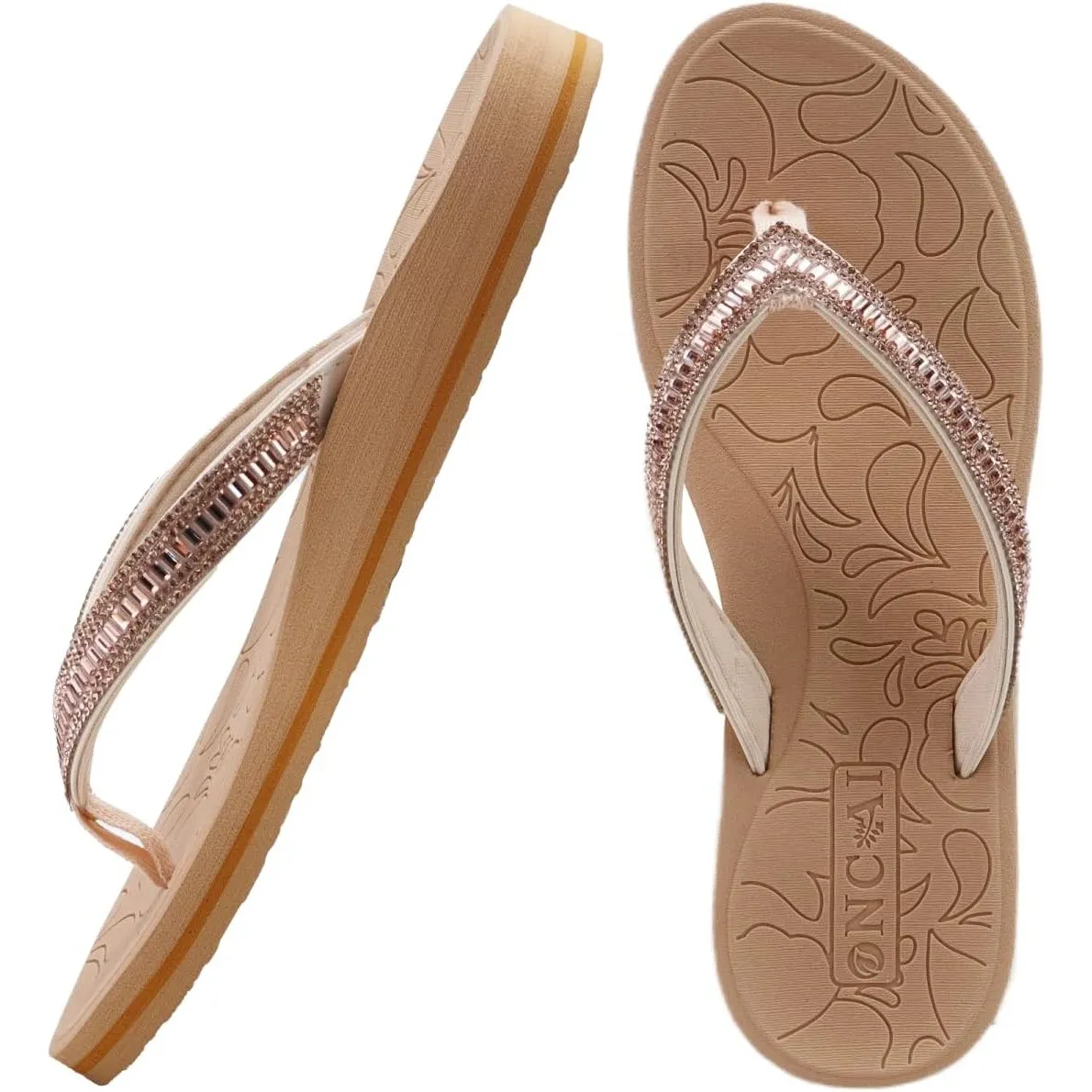 ONCAI Damen Zehentrenner Flip Flops mit Glitter Indoor/Outdoor Sommer Schwimmbad Strand Komfort Strand Plattform Angene…