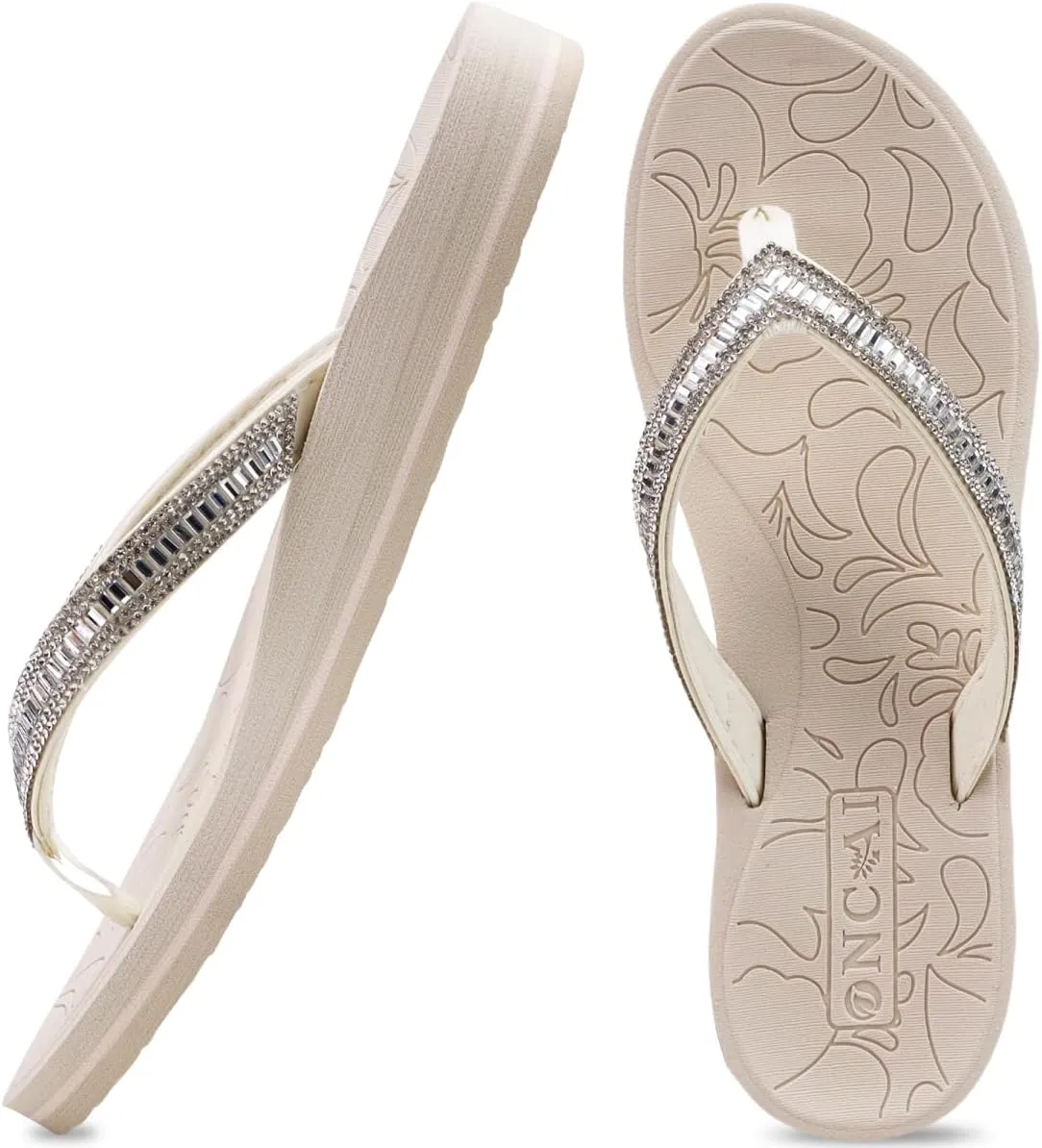 ONCAI Women's Toe Separator Flip Flops with Glitter Indoor/Outdoor Summer Swimming Pool Beach Comfort Beach Platform Co…