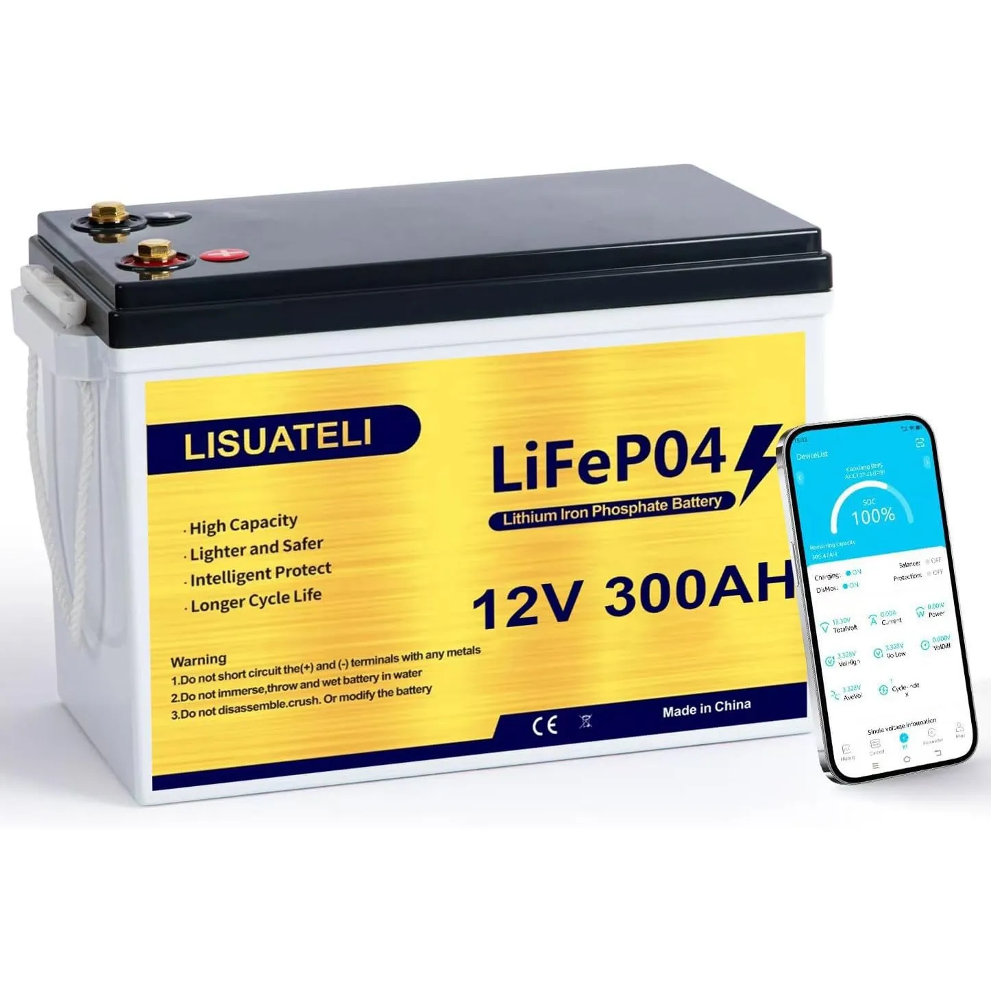 12V 300Ah LiFePO4 Lithium Batterie, Bluetooth Integriertes 200A BMS, MAX. 3840Wh Leistung, 10 Jahre und 8000+Zyklen Dee…
