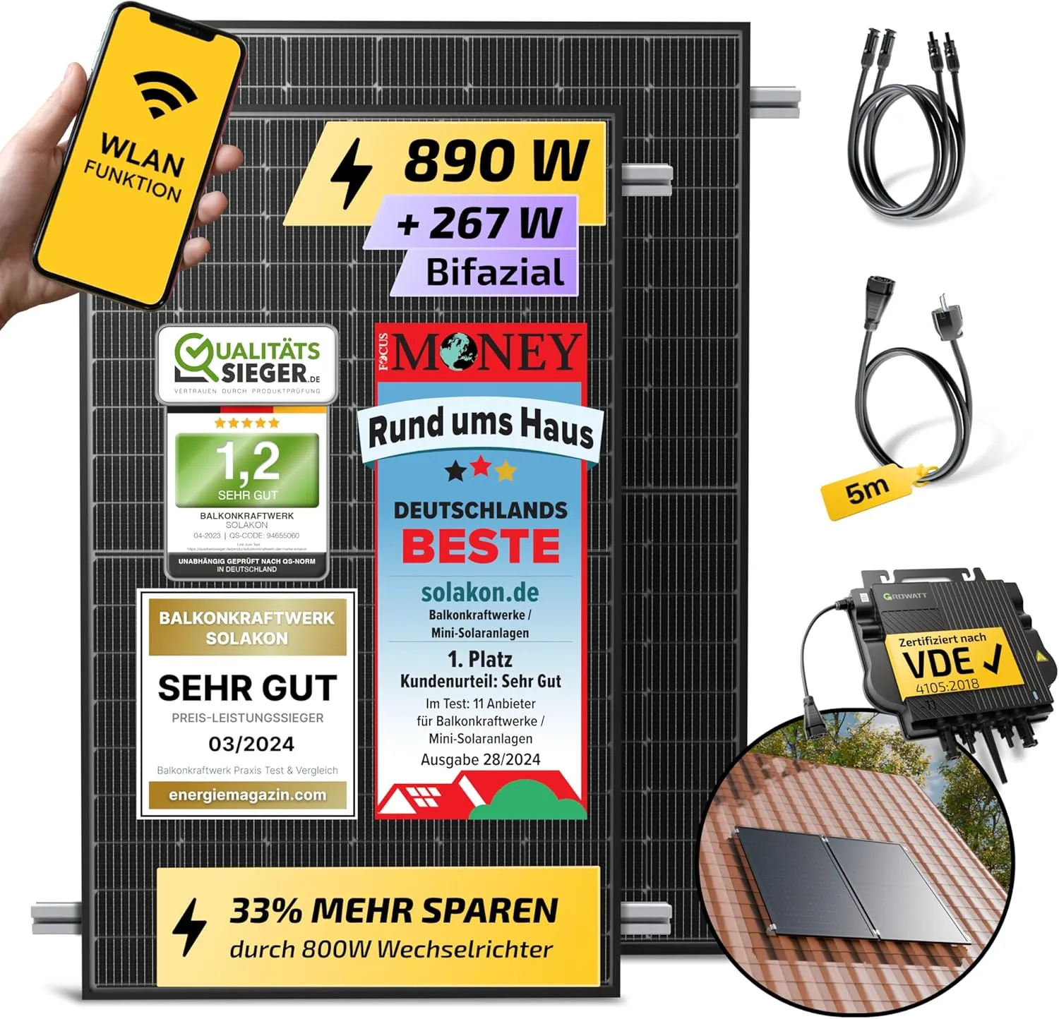 Solakon 900 W Balcony Power Station with Bracket (Tile Roof, Pair Mounting) - 800 W Complete Socket - 800 Watt Inverter…
